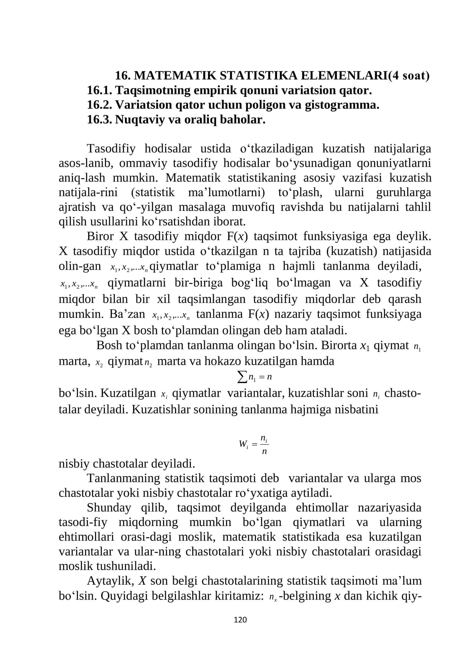 MATEMATIK STATISTIKA ELEMENLARI 1