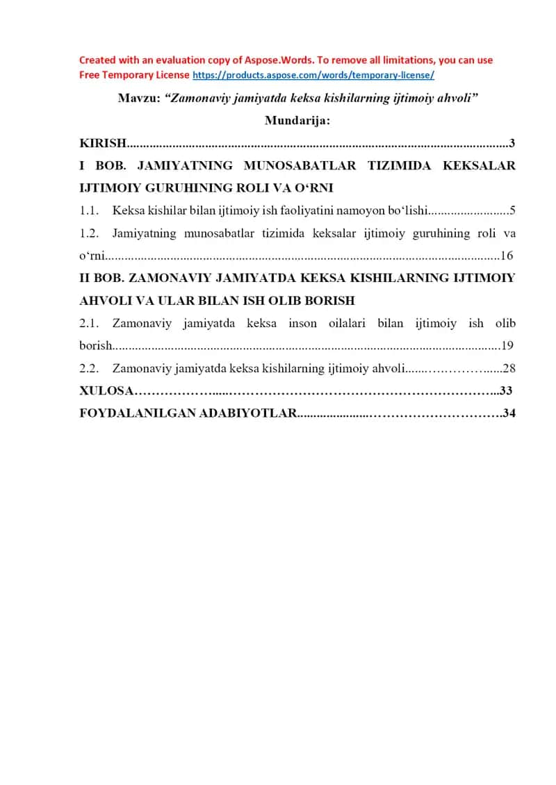 Zamonaviy jamiyatda keksalar bilan ijtimoiy ish (kurs ishi) 1