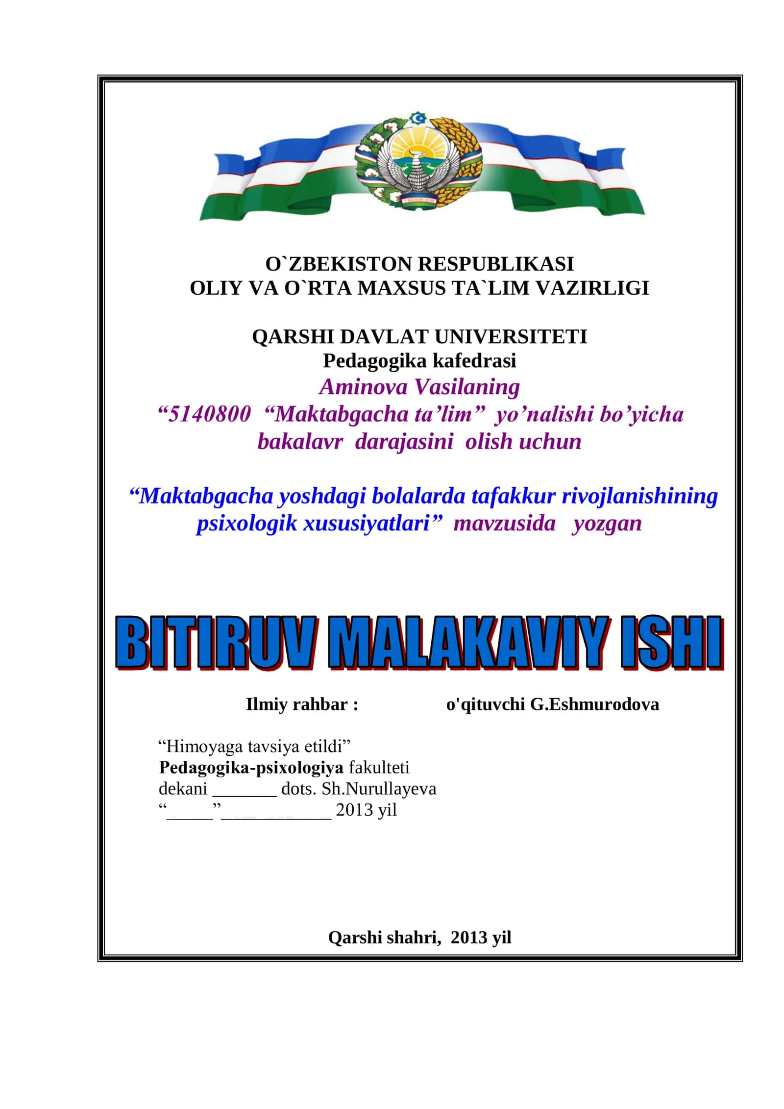 Maktabgacha ta’lim yo’nalishi bo’yicha 1