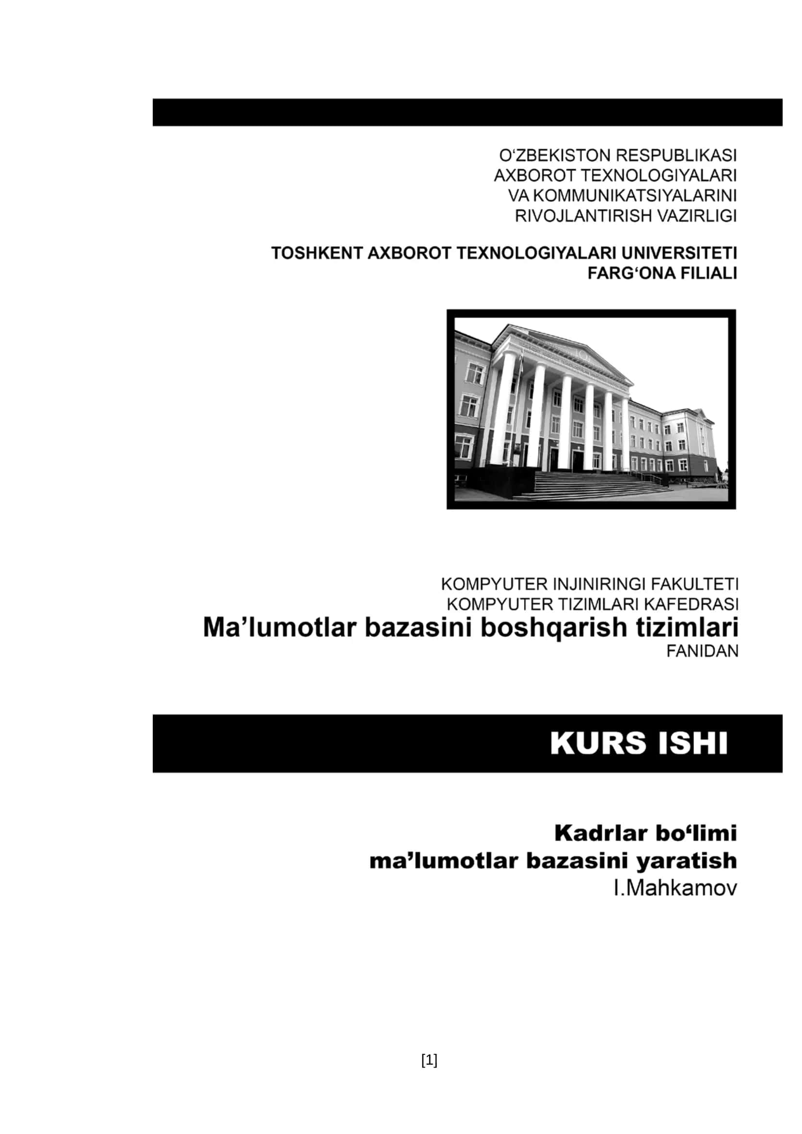Kadrlar bo’limini ma’lumotlar bazasini avtomatlashtirish 1