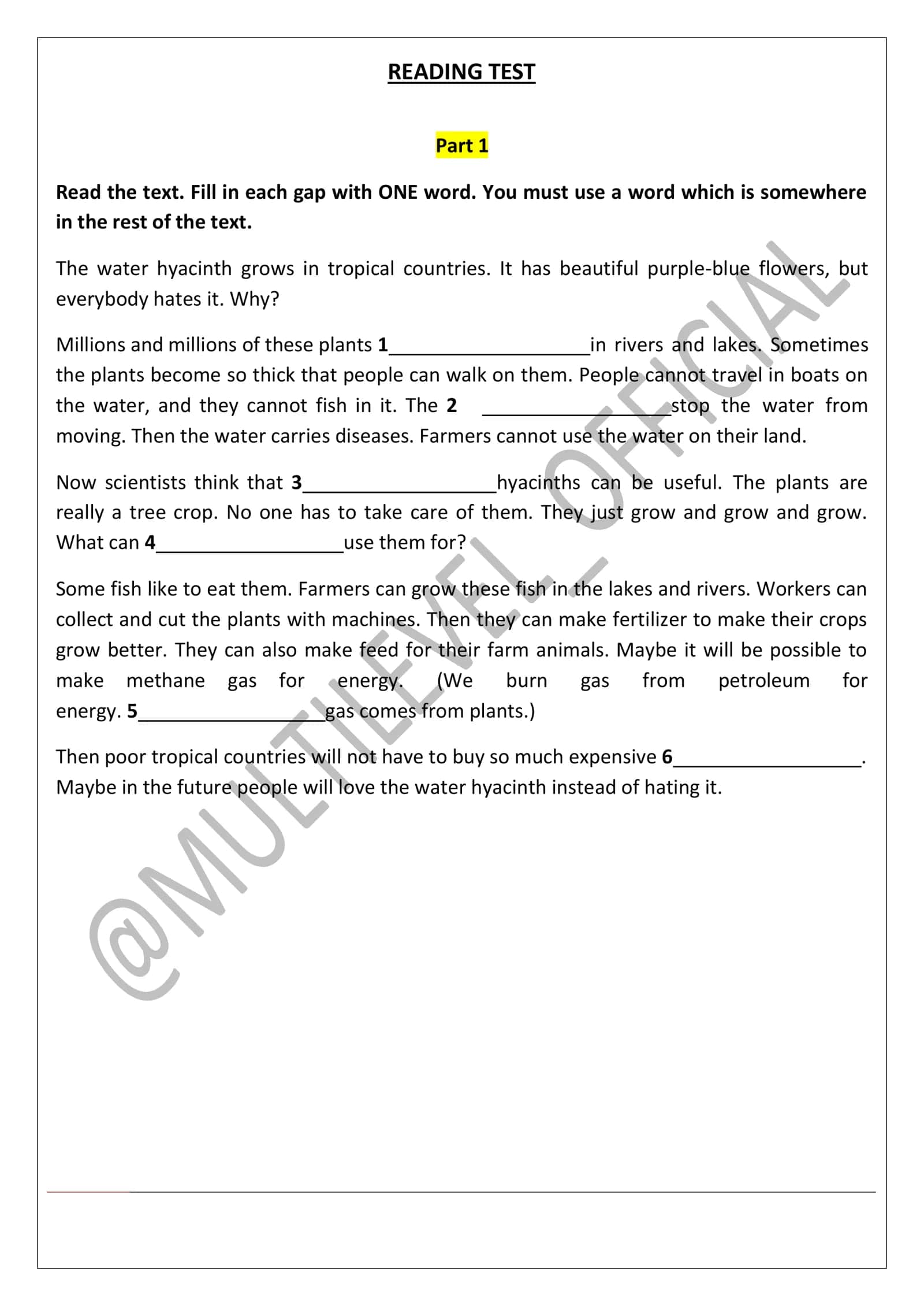 Reading Test Part 1 1