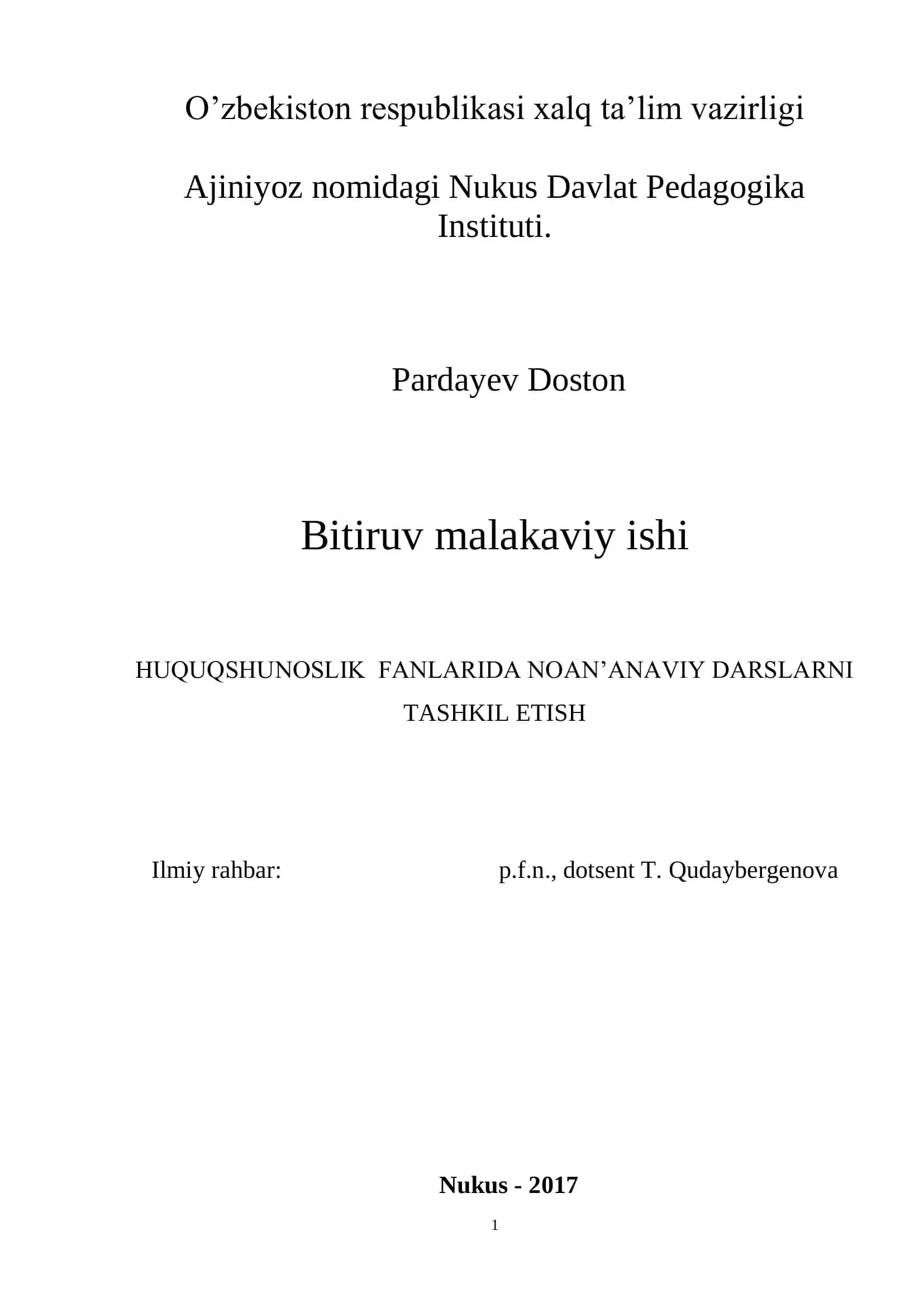 Ajiniyoz nomidagi Nukus Davlat Pedagogika Instituti Bitiruv Malakaviy Ishi 1