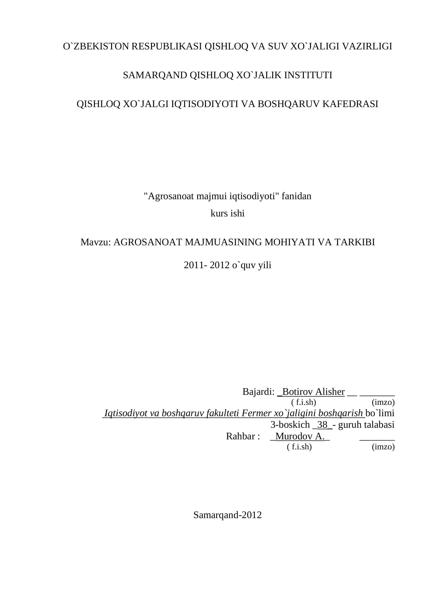 AGROSANOAT MAJMUASINING MOHIYATI VA TARKIBI 1