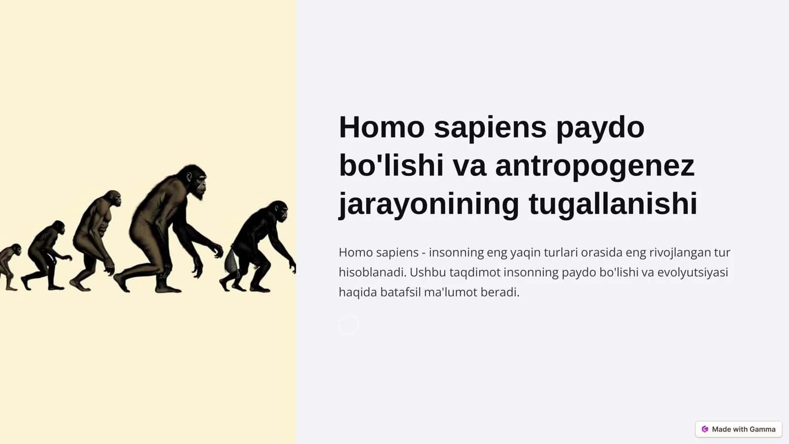 Homo sapiens'ning aydo bo'lishi va tarixiy rivojlanishi 1