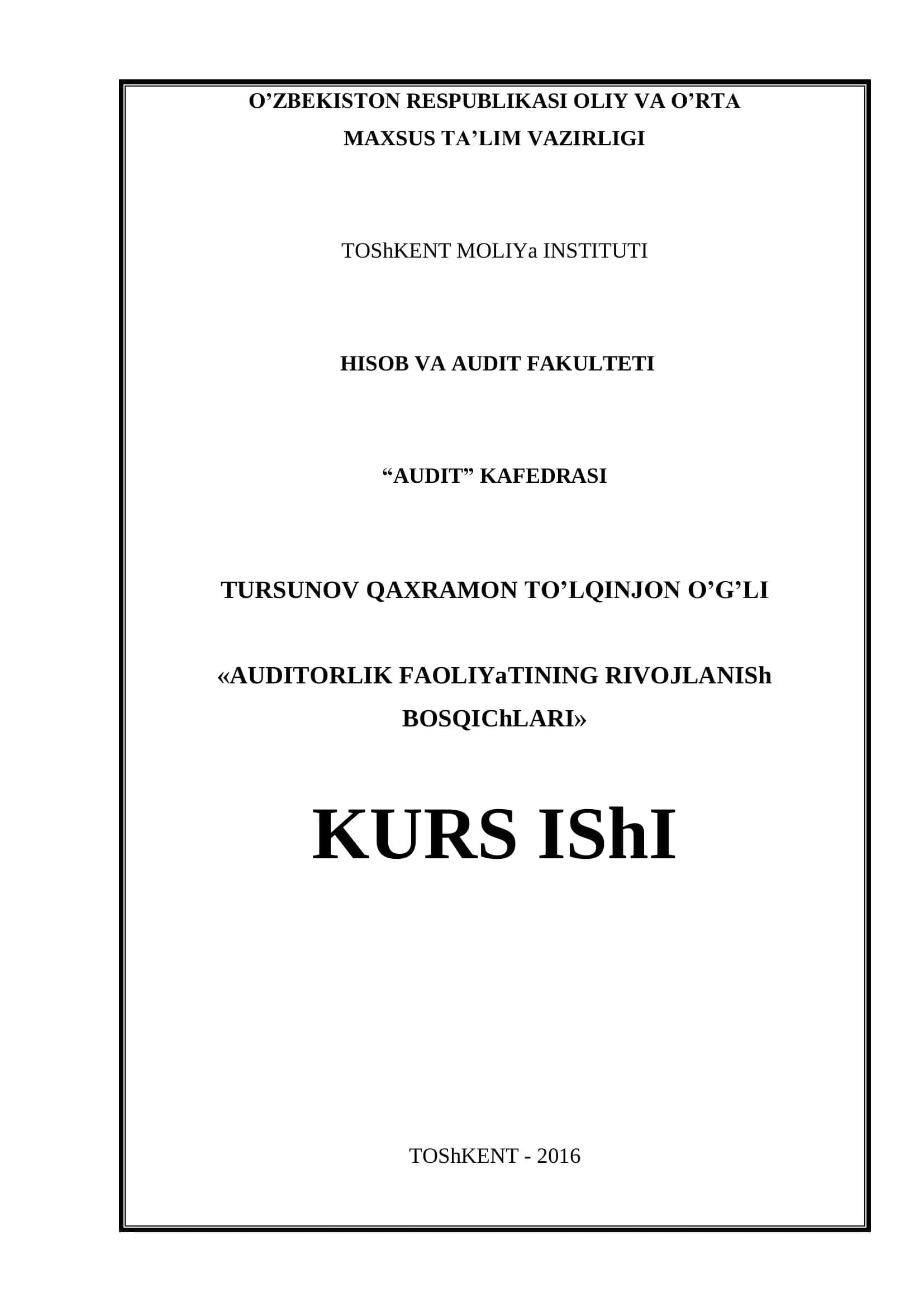 Auditorlik Faoliyatining Rivojlanish Bosqichlari 1