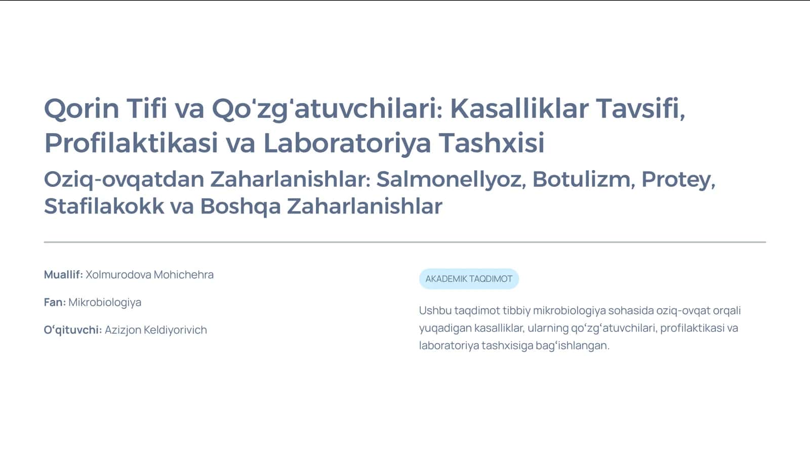 Qorin Tifi va Qo»zg»atuvchilari: Kasalliklar Tavsifi 1