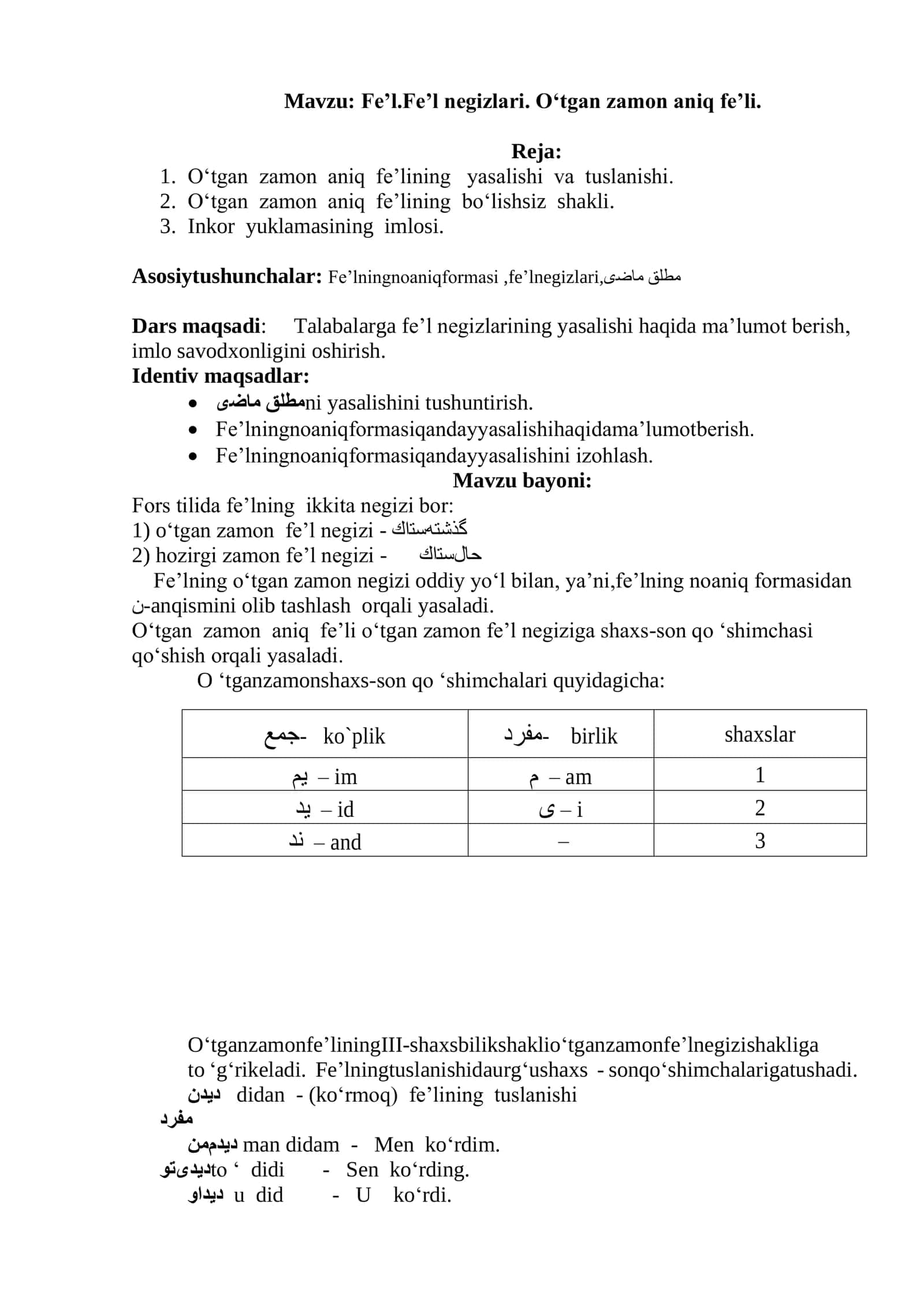 Fe’lning ikkita negizi 1
