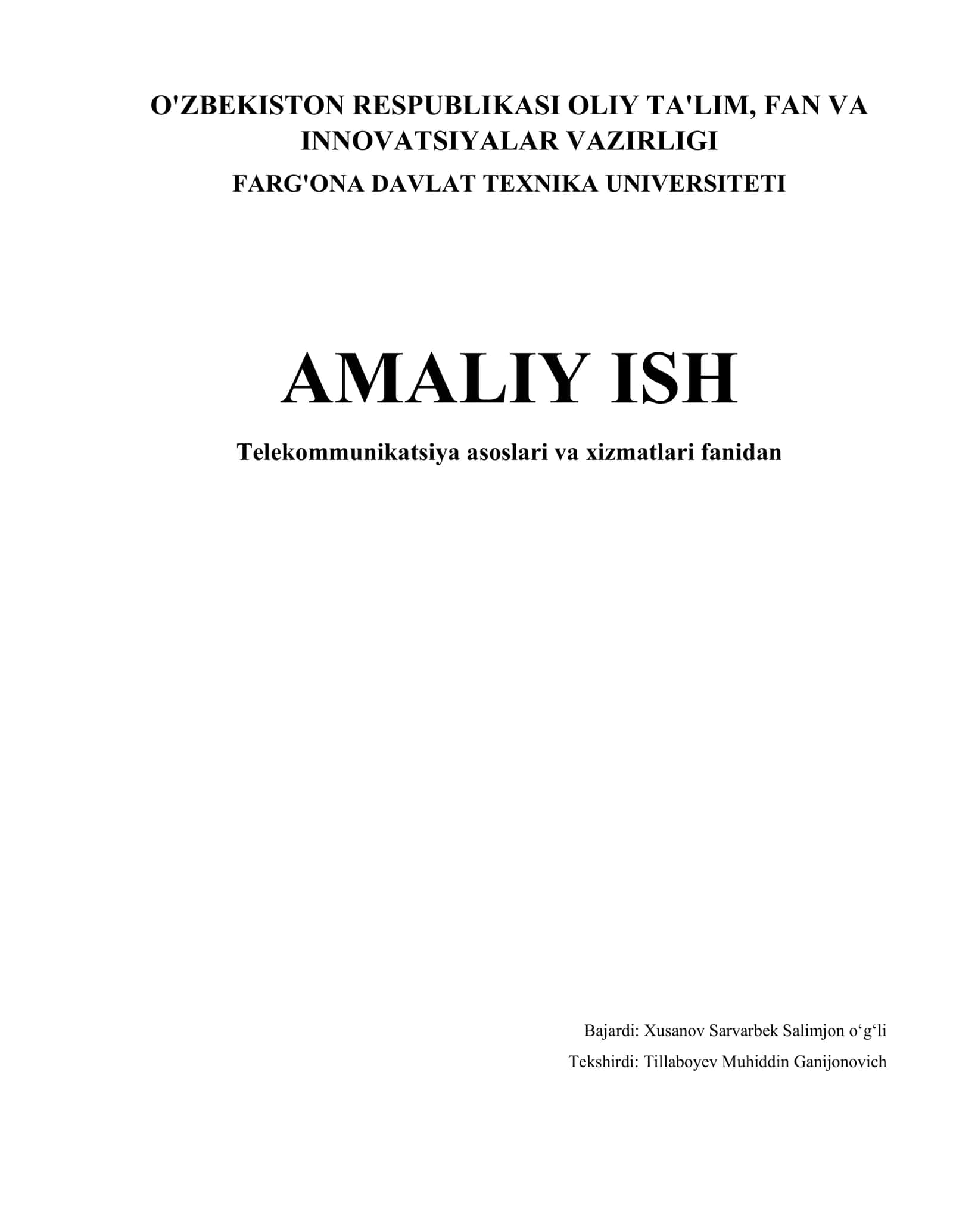 Telekommunikatsiya asoslari va xizmatlari fanidan 1