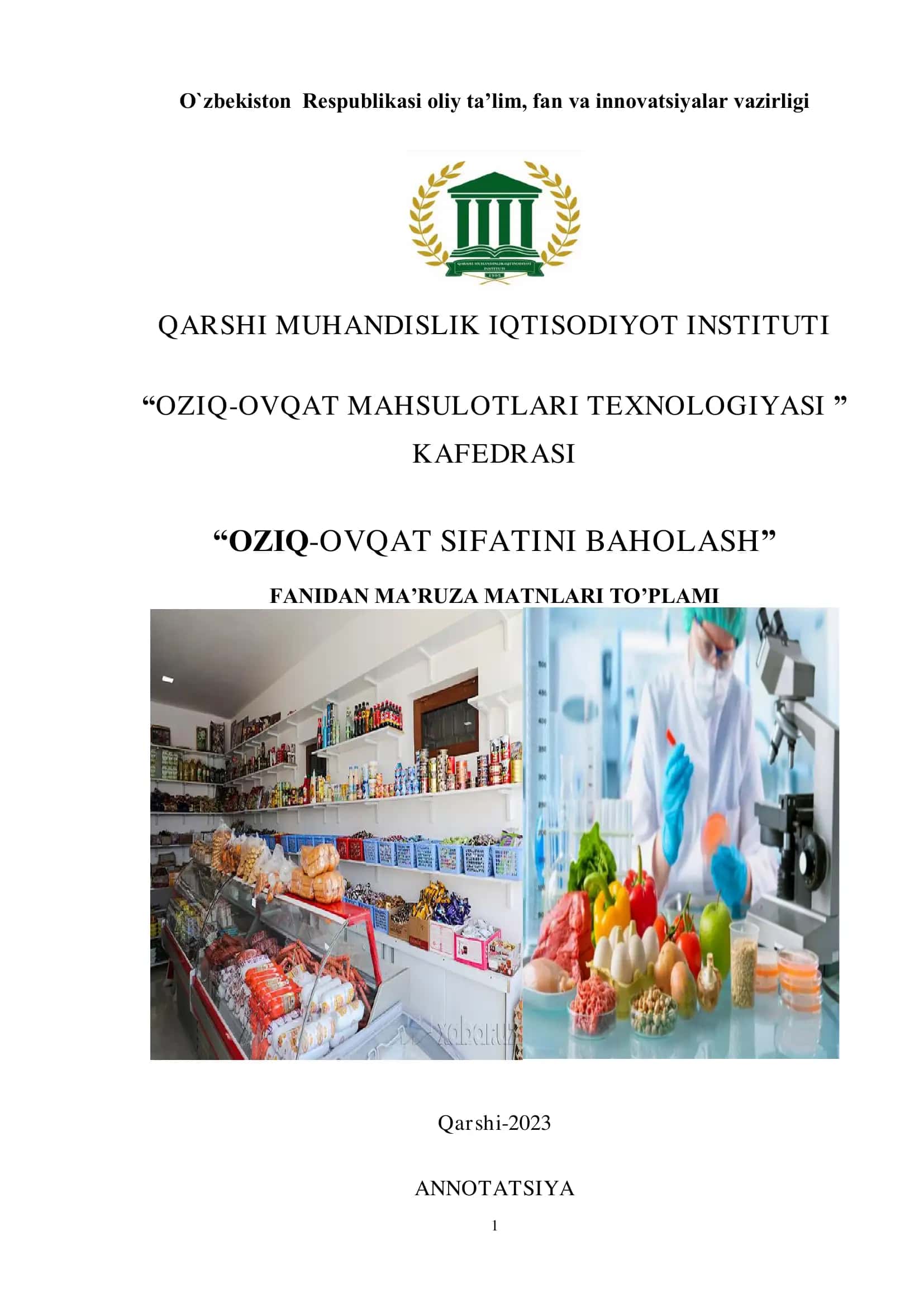 Oziq-ovqat sifatini baholash 1