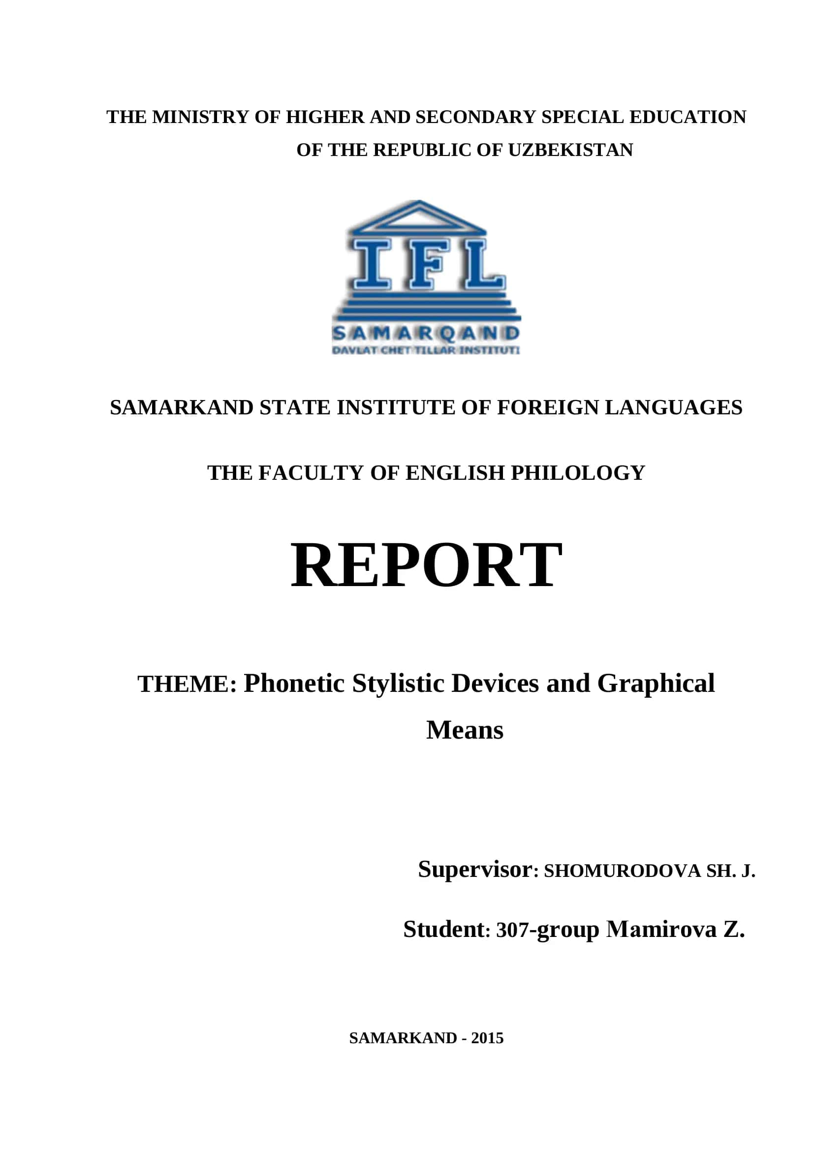 Phonetic Stylistic Devices and Graphical Means Report 1