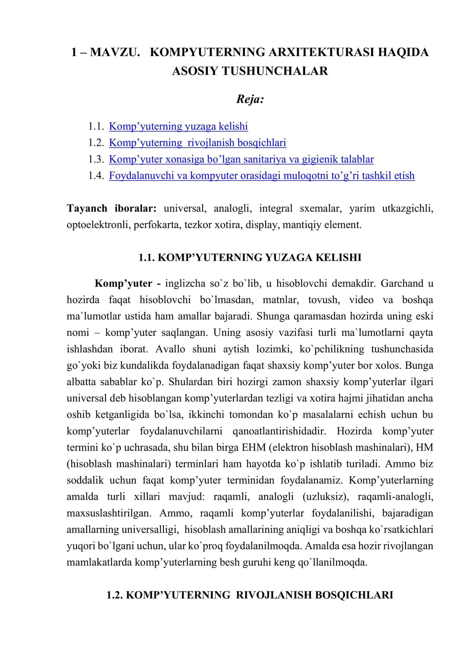 KOMPYUTERNING ARXITEKTURASI HAQIDA ASOSIY TUSHUNCHALAR 1
