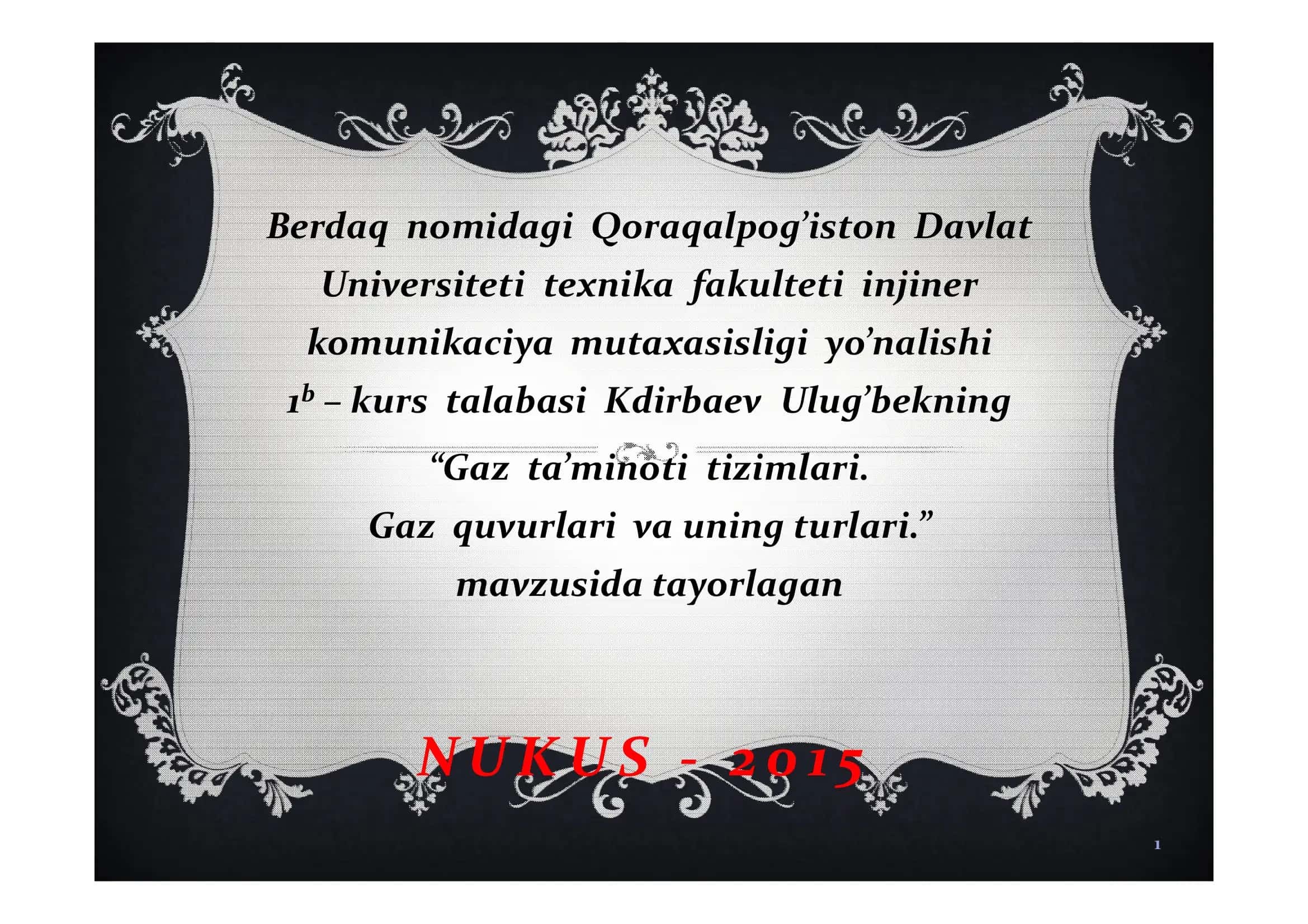 GAZ TA’MINOTI TIZIMLARI 1