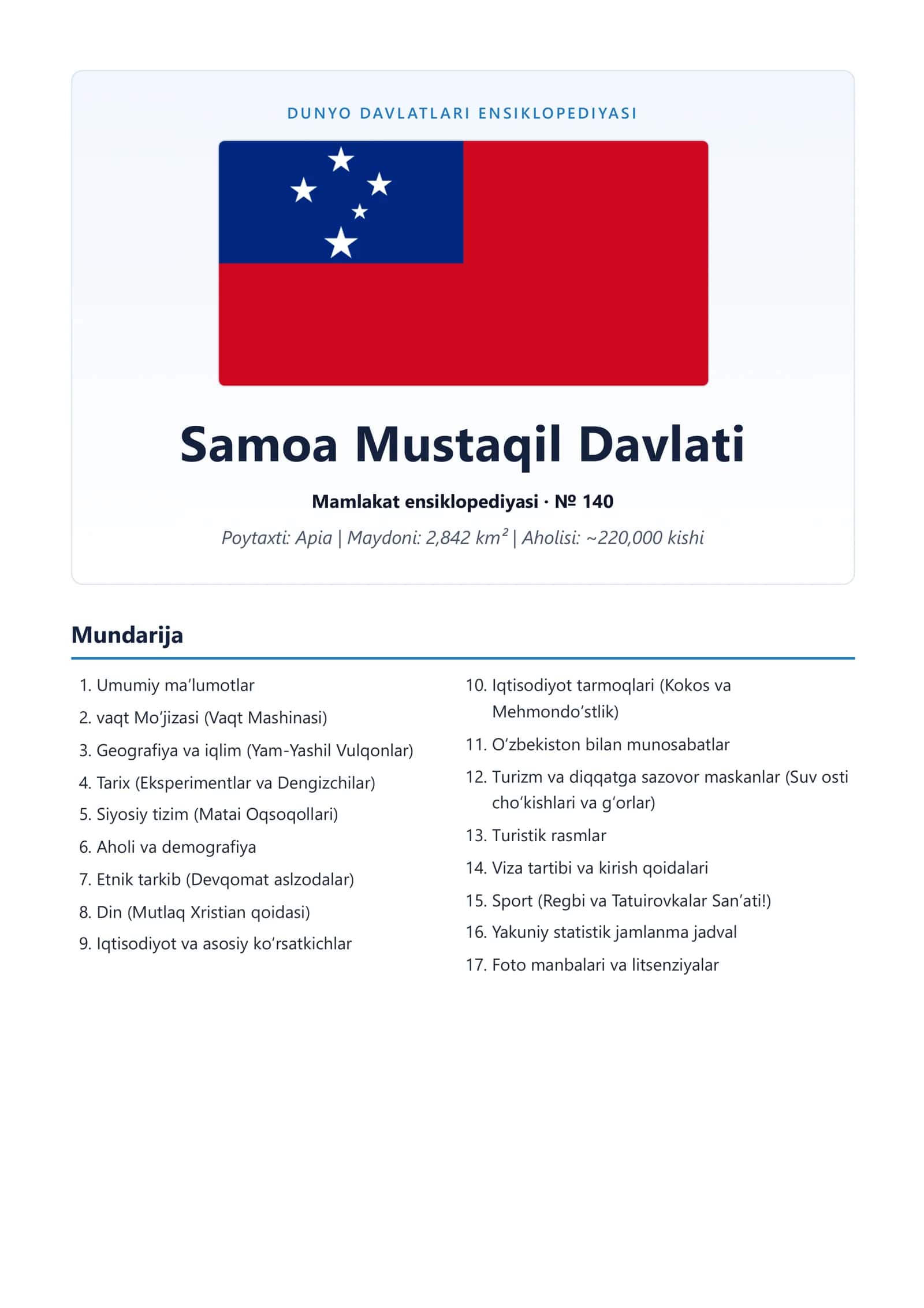 Samoa Mustaqil Davlati Enziklopediyasi 1