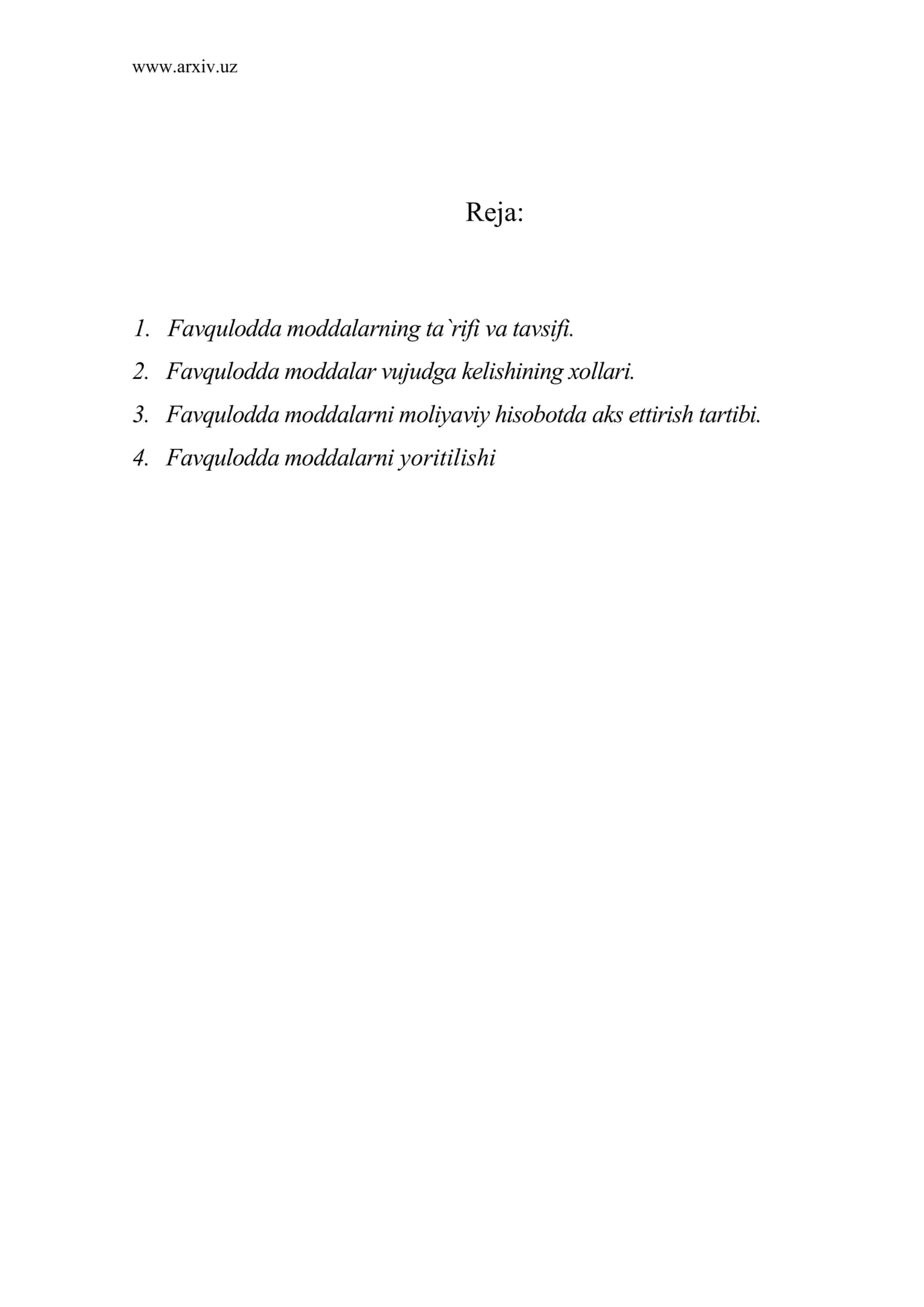 Favqulodda moddalarning ta`rifi va tavsifi 1