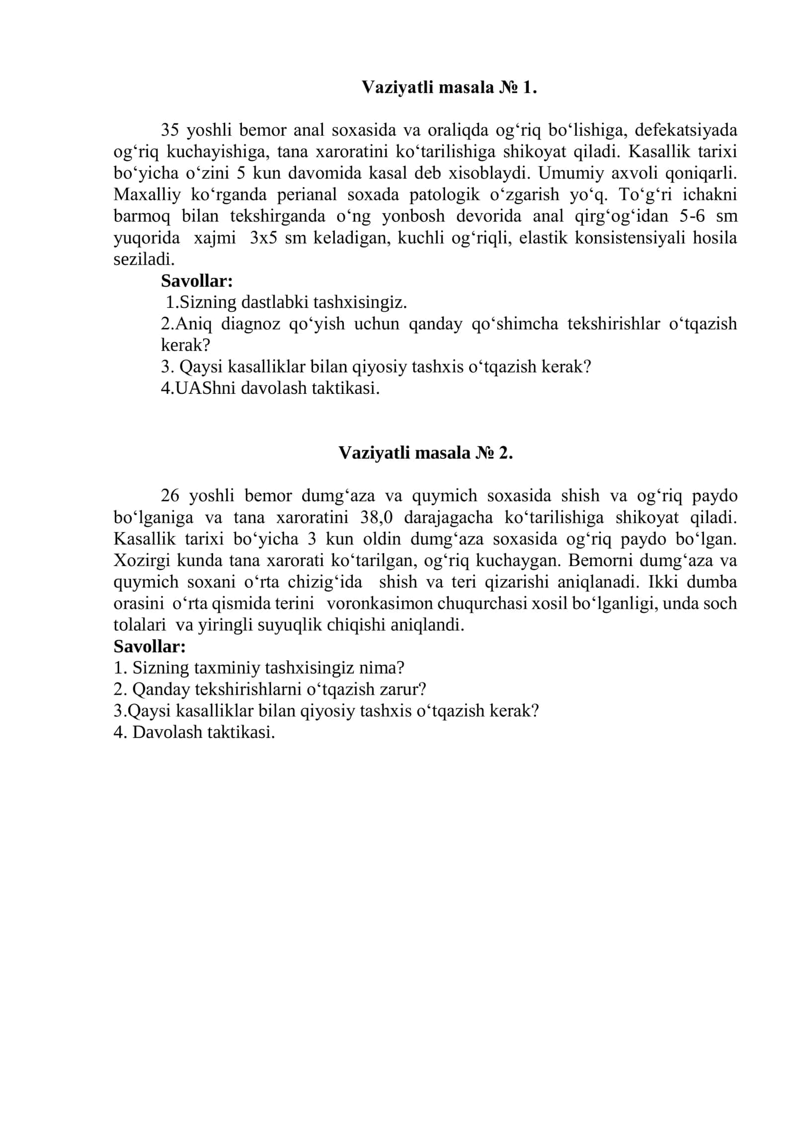 Vaziyatli masala № 1 1