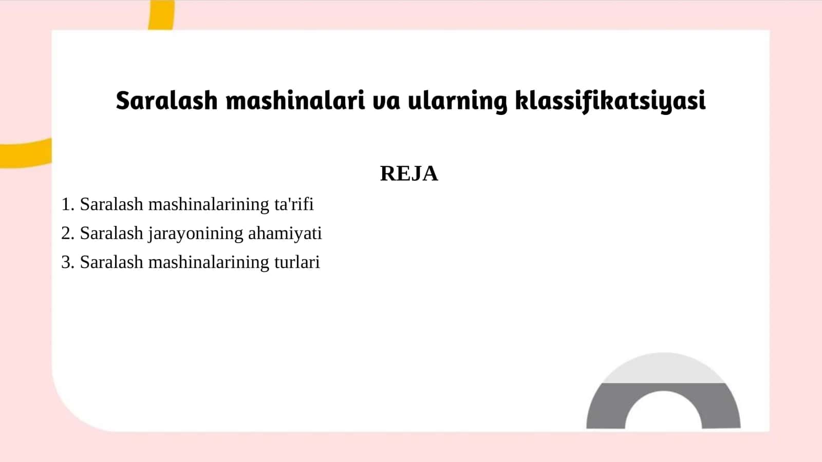 Saralash mashinalari va ularning klassifikatsiyasi 1