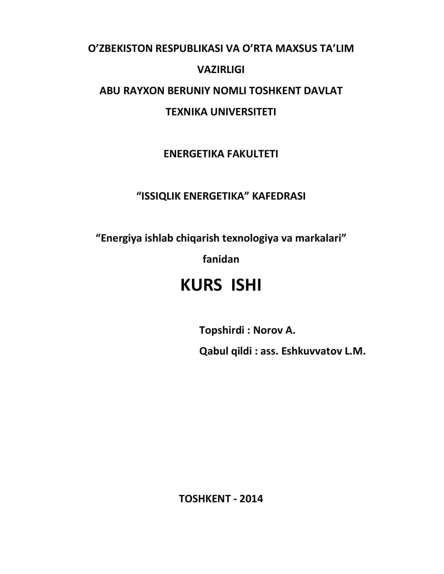 Energiya ishlab chiqarish texnologiya va markalari 1