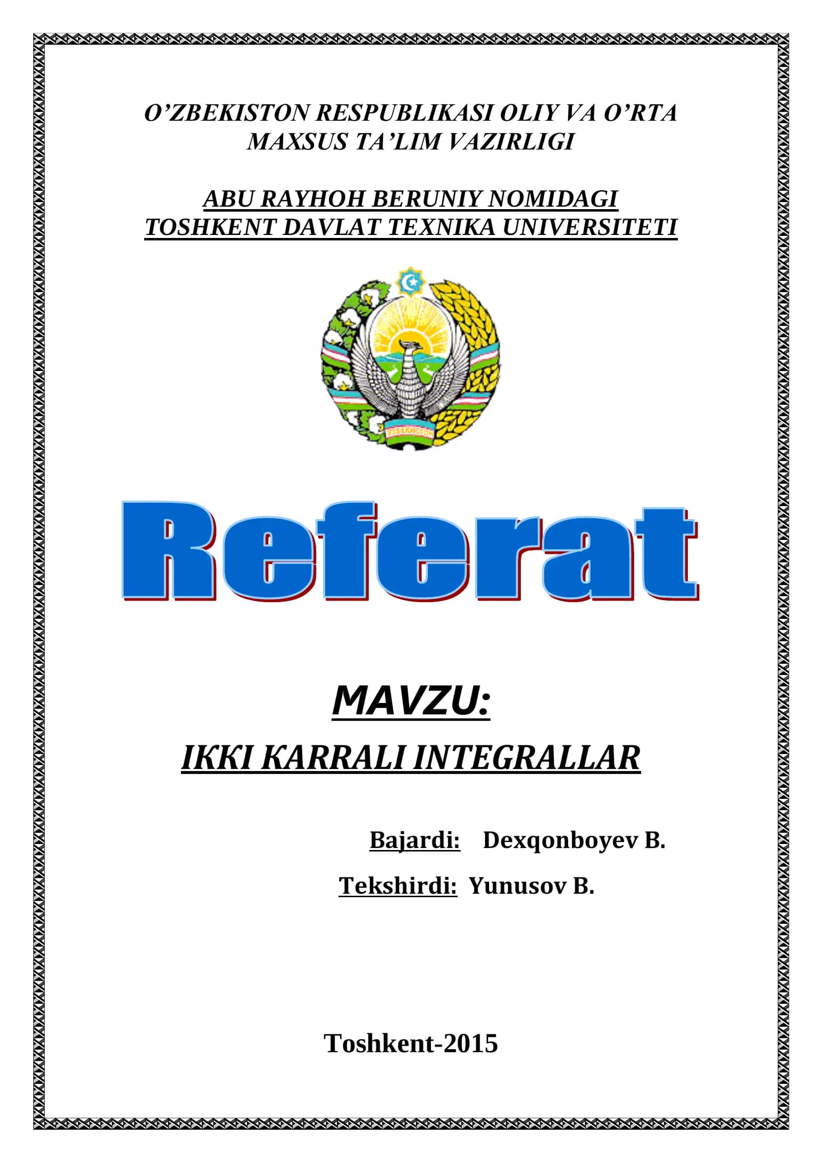 IKKI KARRALI INTEGRALLAR 1