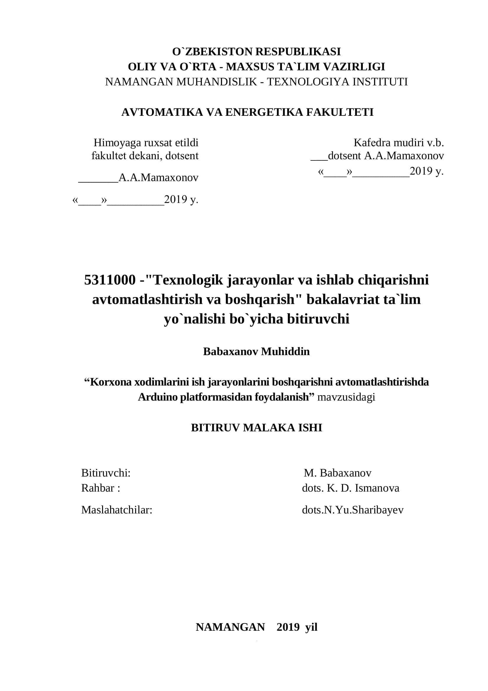 "Arduino platformasidan foydalanish" 1