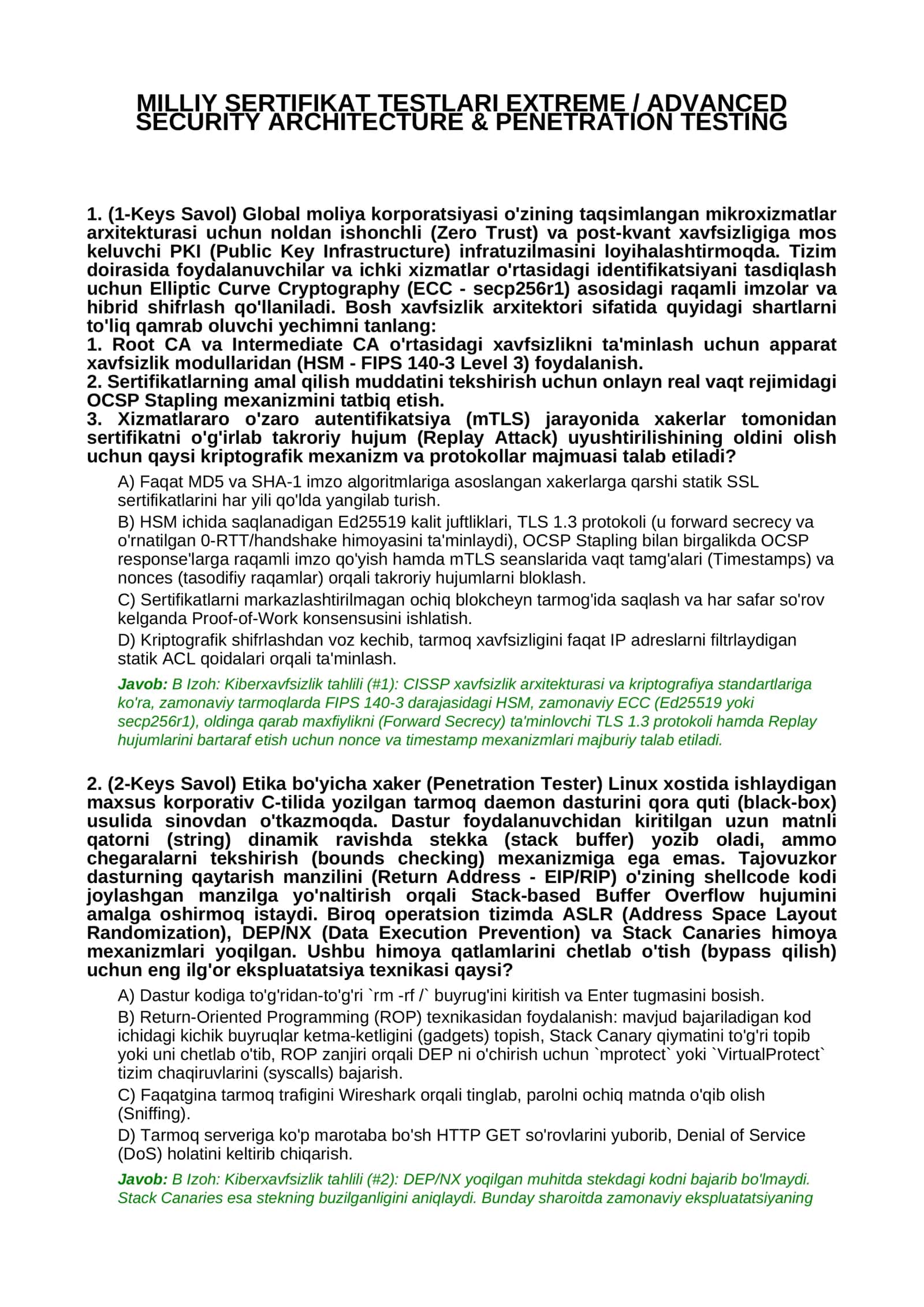 MILLIY SERTIFIKAT TESTLARI EXTREME / ADVANCED 1