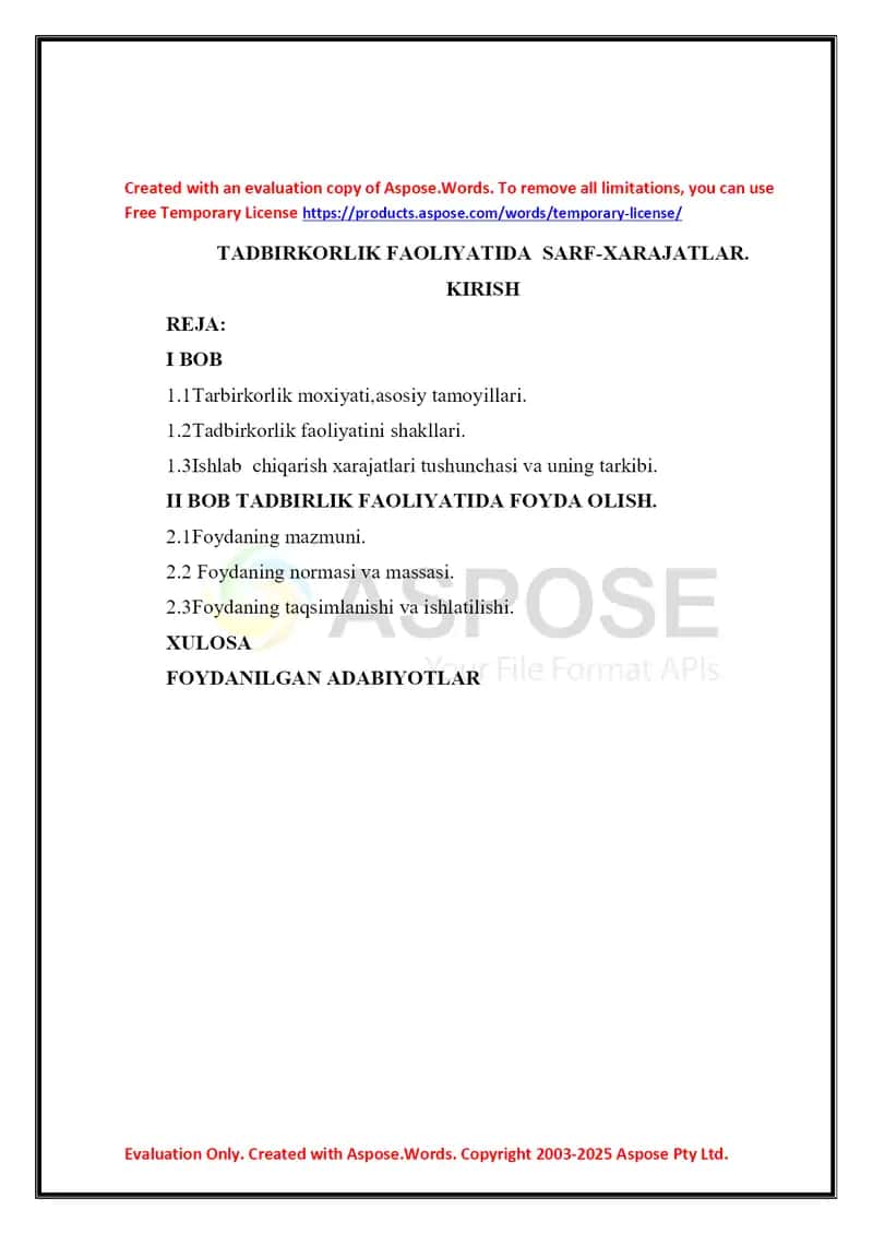Tadbirkorlik faoliyatida sarf-xarajatlar 1