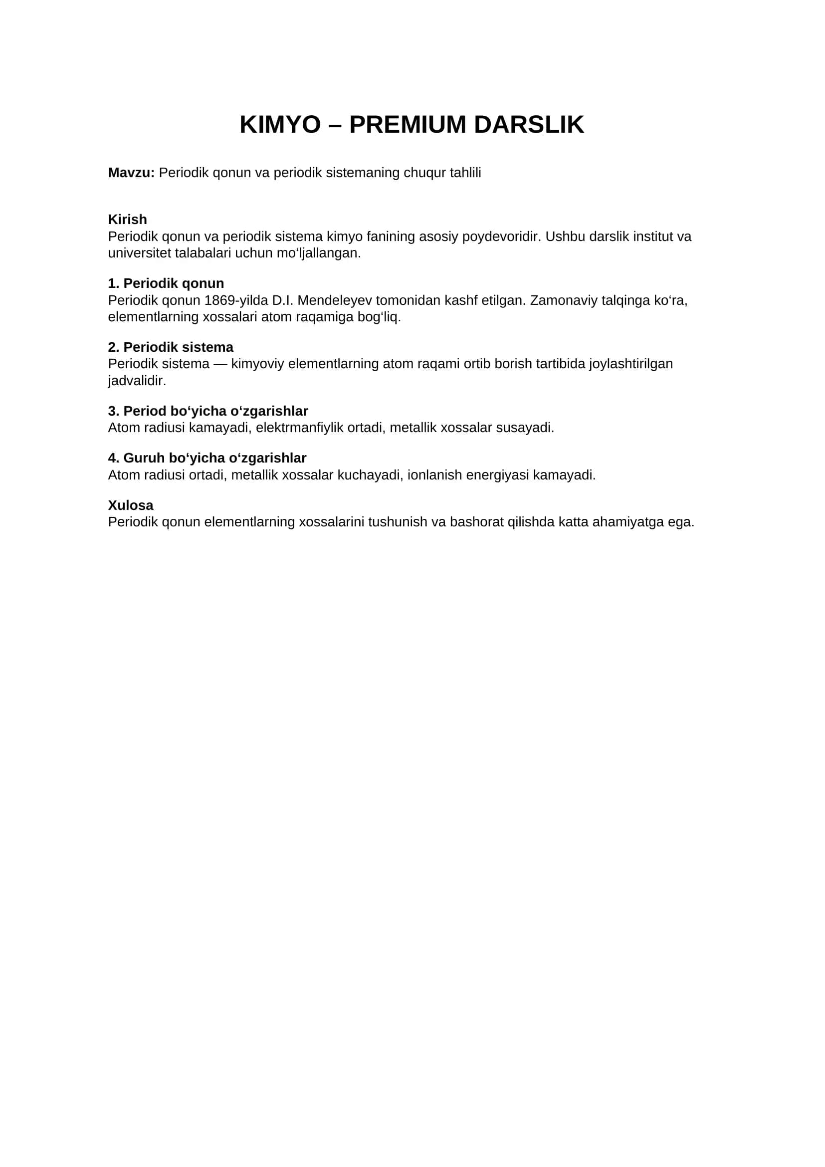 kimyo kollej va instut uchun 1