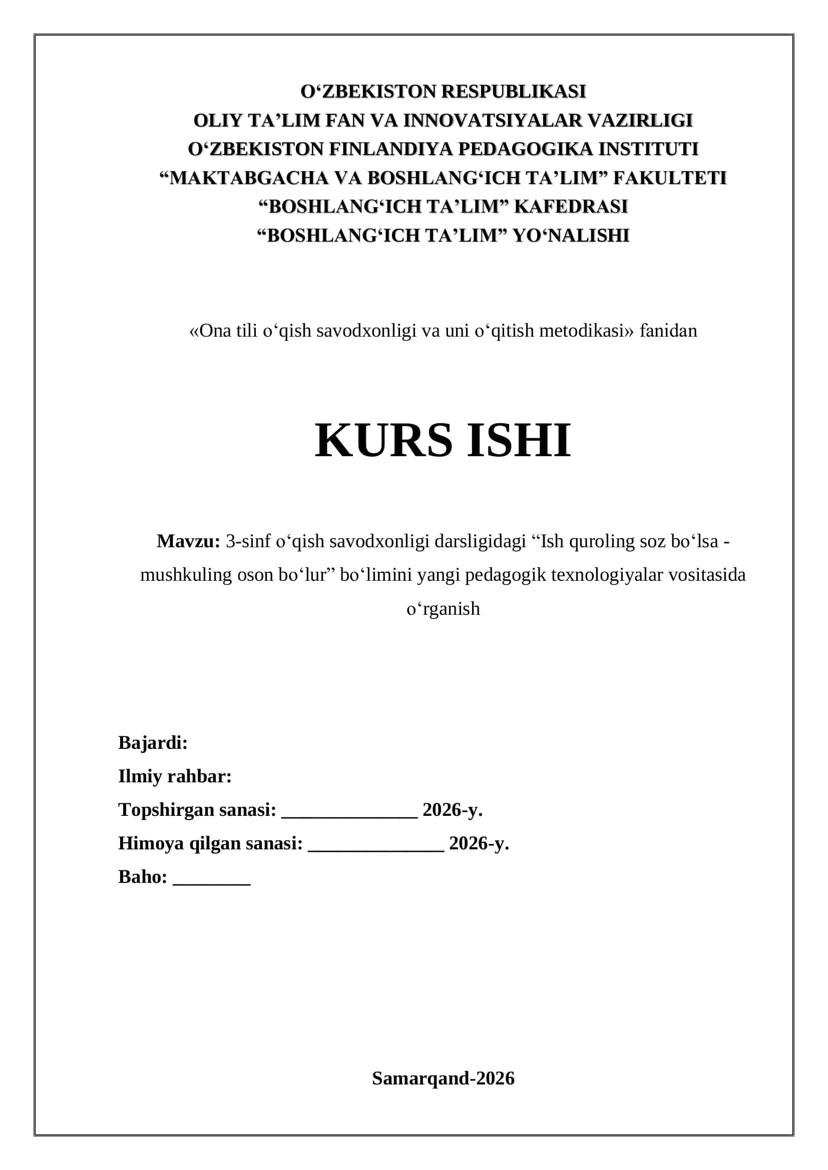 Ish quroling soz boʻlsa - mushkuling oson boʻlur 1