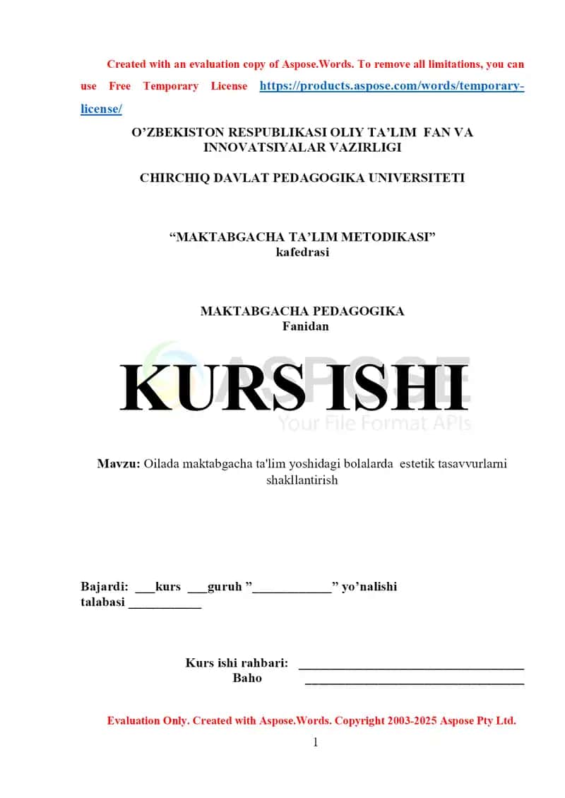 Oilada maktabgacha ta'lim yoshidagi bolalarda estetik tasavvurlarni shakllantirish 1