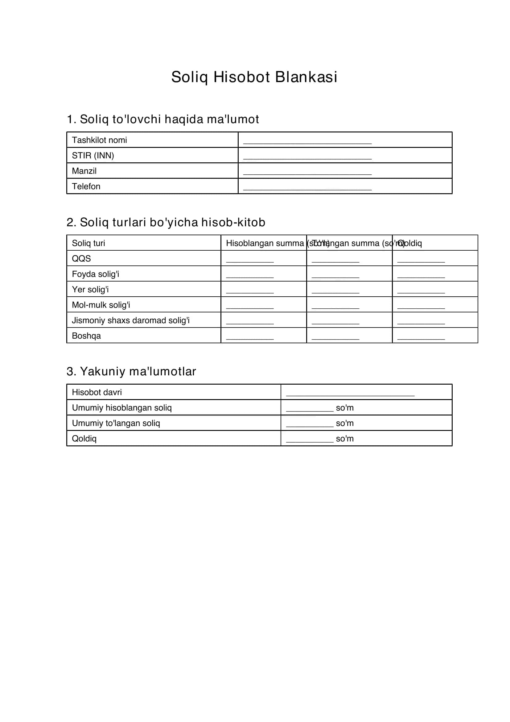 soliq hisobot blankalari 1
