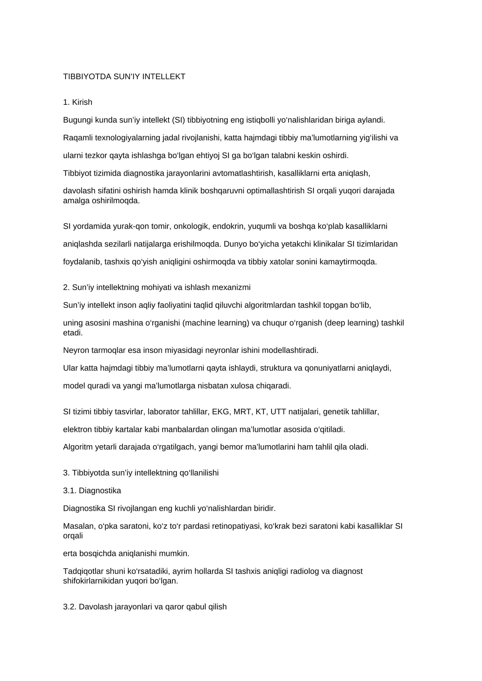 TIBBIYOTDA SUN’IY INTELLEKT 1