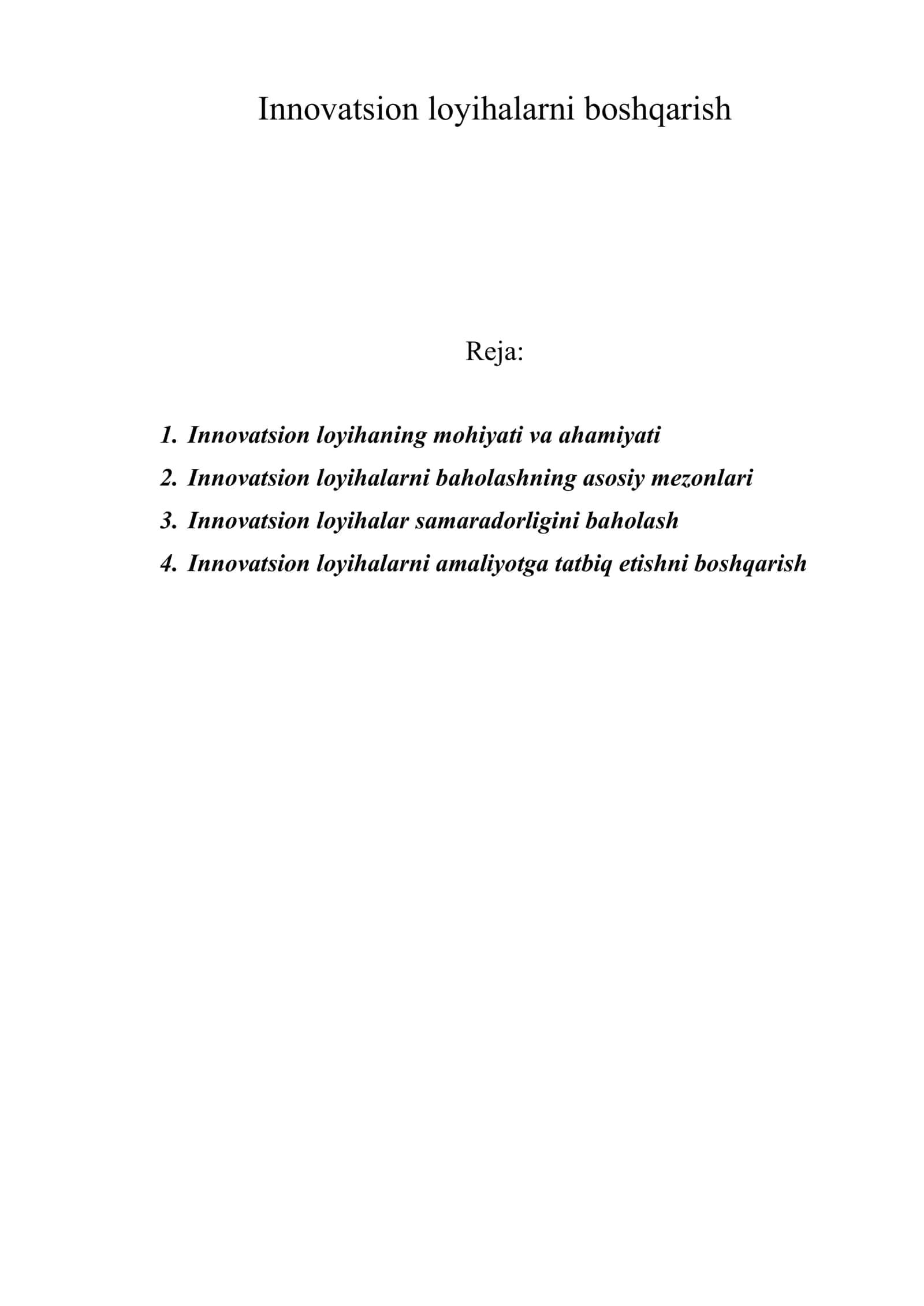 Innovatsion loyihalarni boshqarish 1