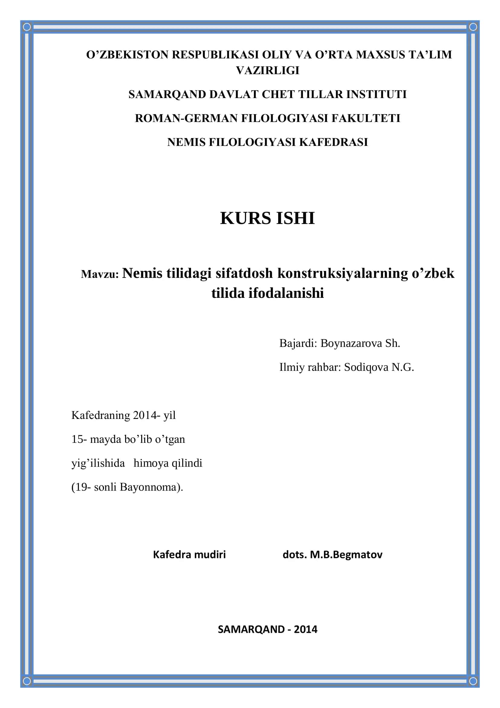 Nemis tilidagi sifatdosh konstruksiyalarning o’zbek tilida ifodalanishi 1
