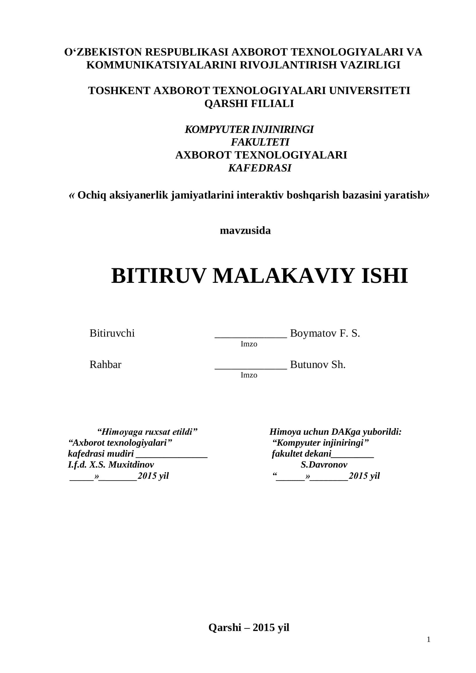 Ochiq aksiyanerlik jamiyatlarini interaktiv boshqarish bazasini yaratish 1