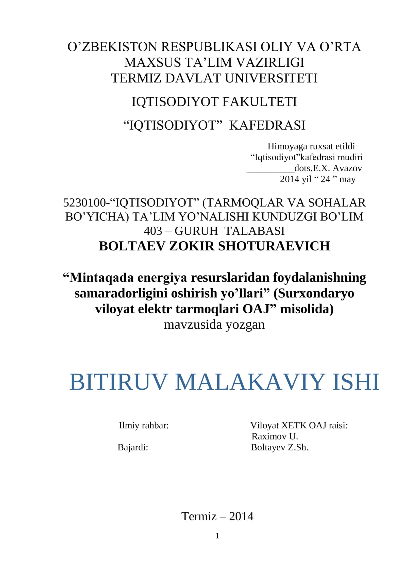Mintaqada energiya resurslaridan foydalanishning samaradorligini oshirish yo’llari 1