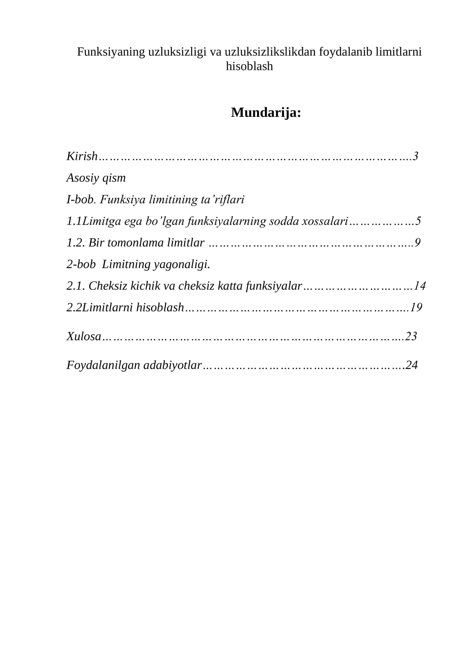 Funksiyalar ustida limitlar 1
