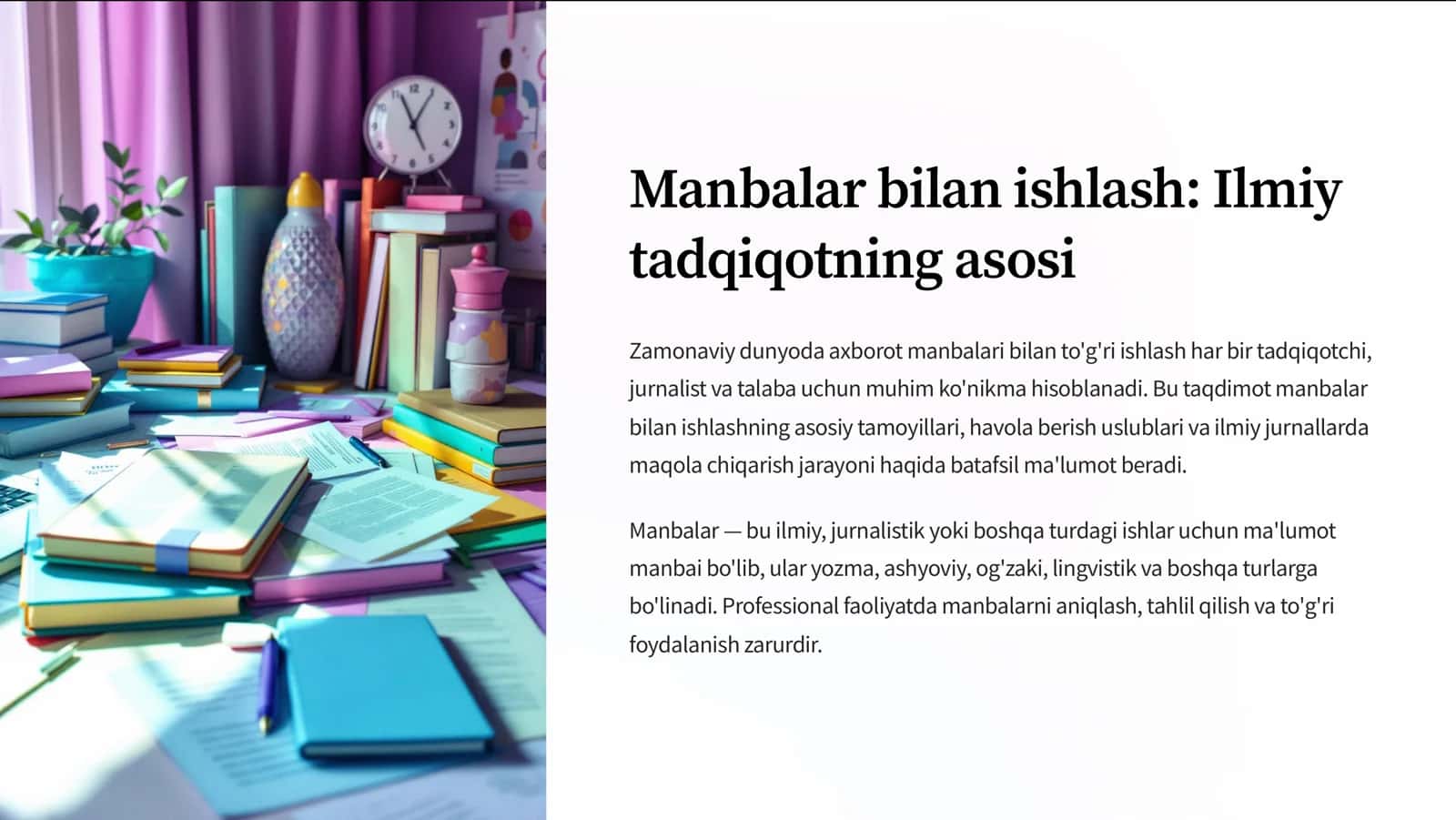 Manbalar bilan ishlash: Ilmiy tadqiqotning asosi 1