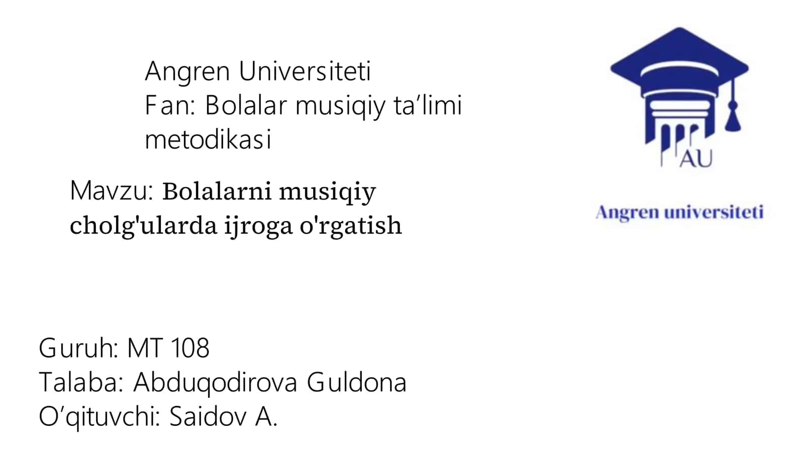 Bolalarni musiqiy cholg'ularda ijroga o'rgatish 1