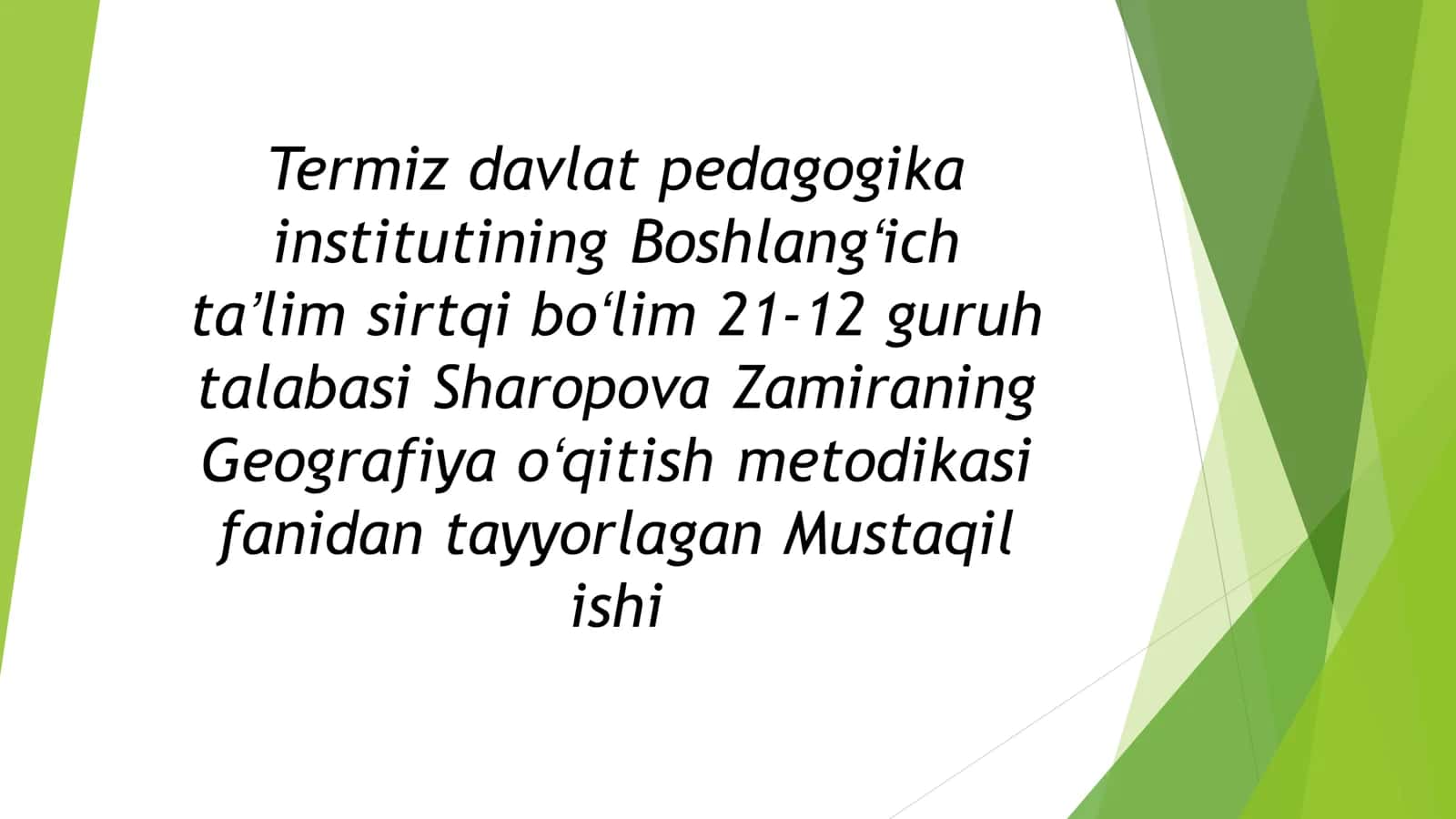 Geografiya oʻqitish metodikasi 1