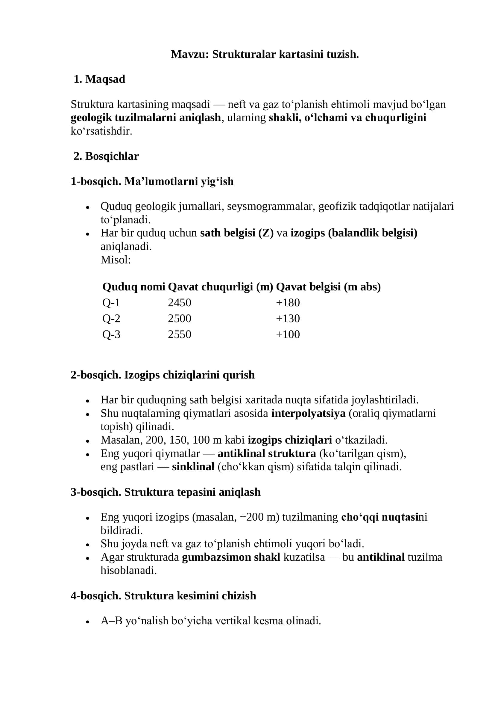 Strukturalar kartasini tuzish 1