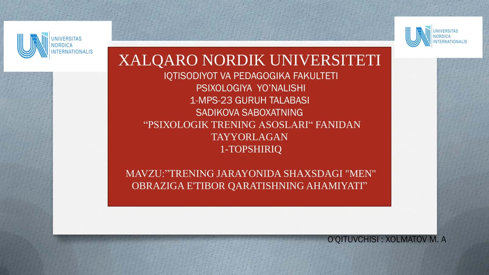 TRENING JARAYONIDA SHAXSDAGI "MEN" OBRAZIGA E'TIBOR QARATISHNING AHAMIYATI 1