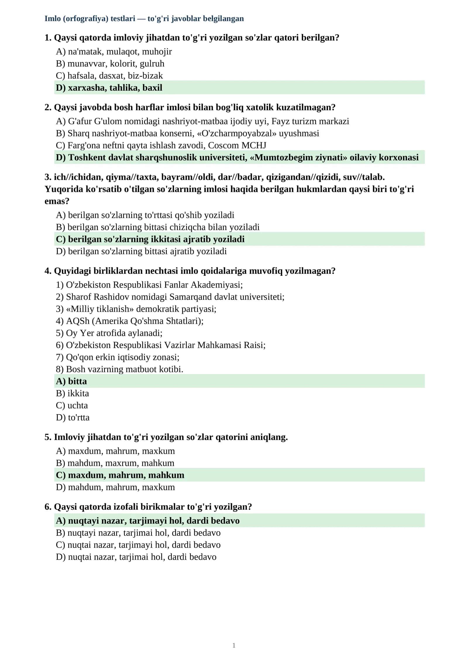 Imlo (orfografiya) testlari 1