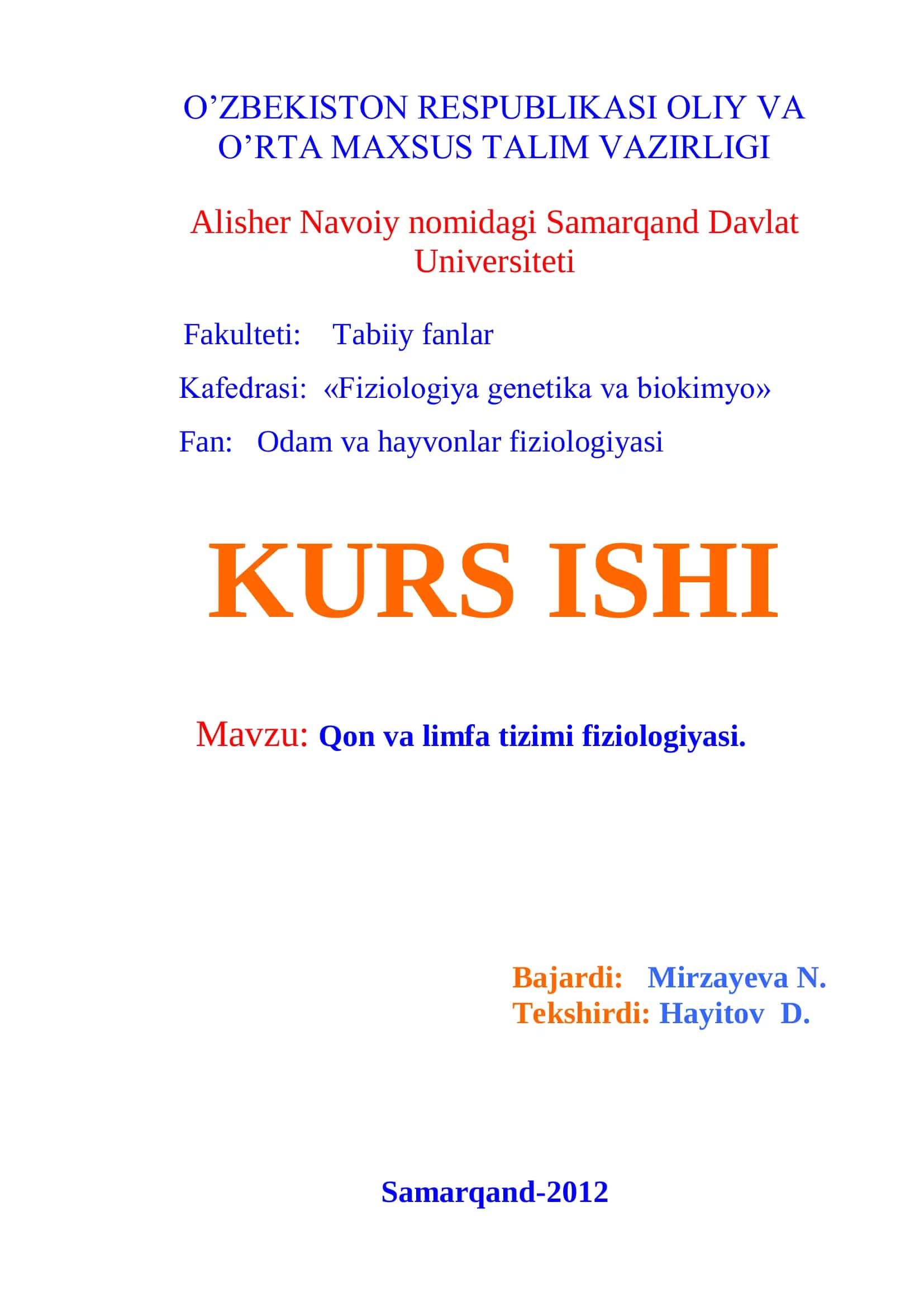 Qon va limfa tizimi fiziologiyasi 1
