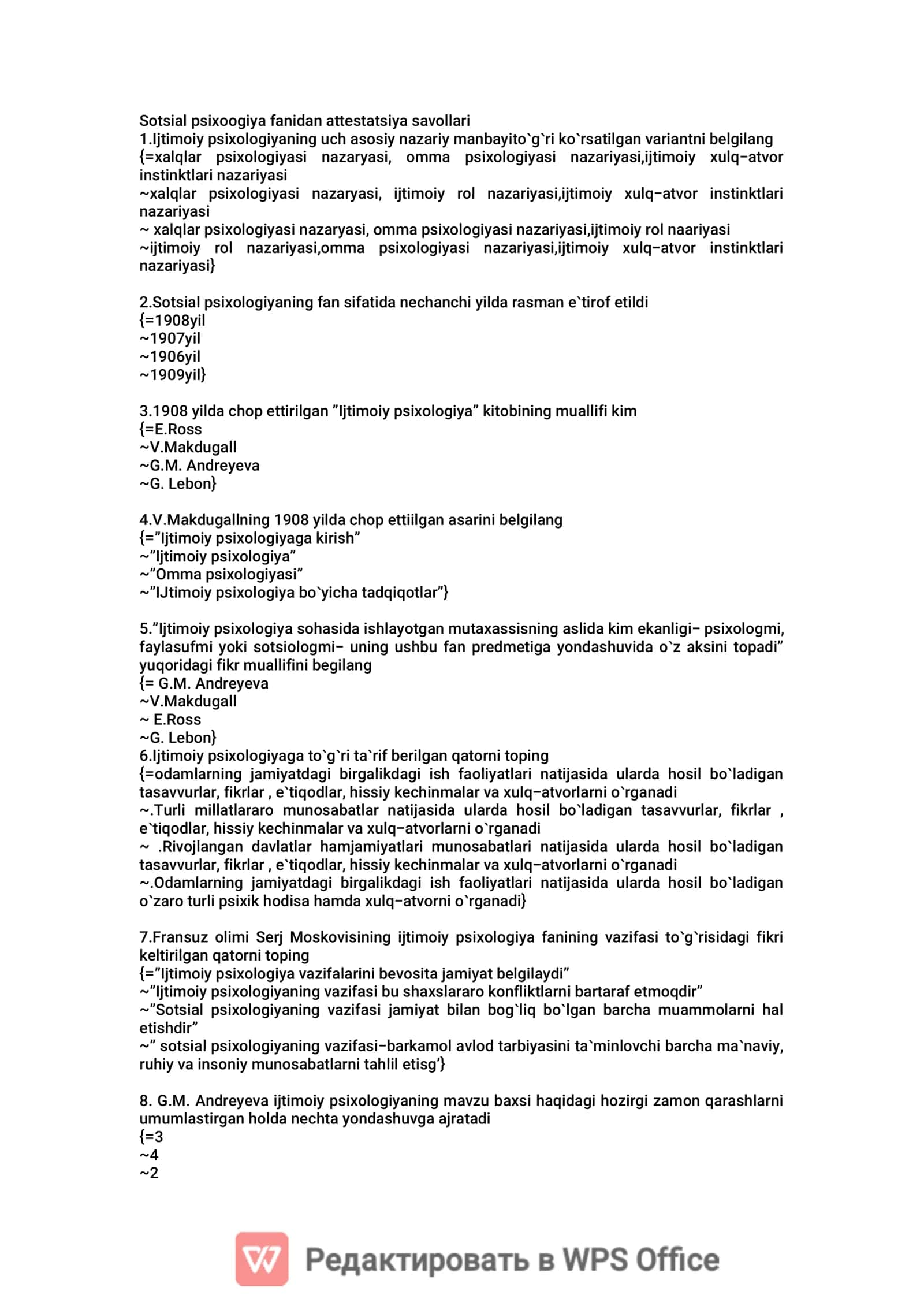 Sotsial psixoogiya fanidan attestatsiya savollari 1