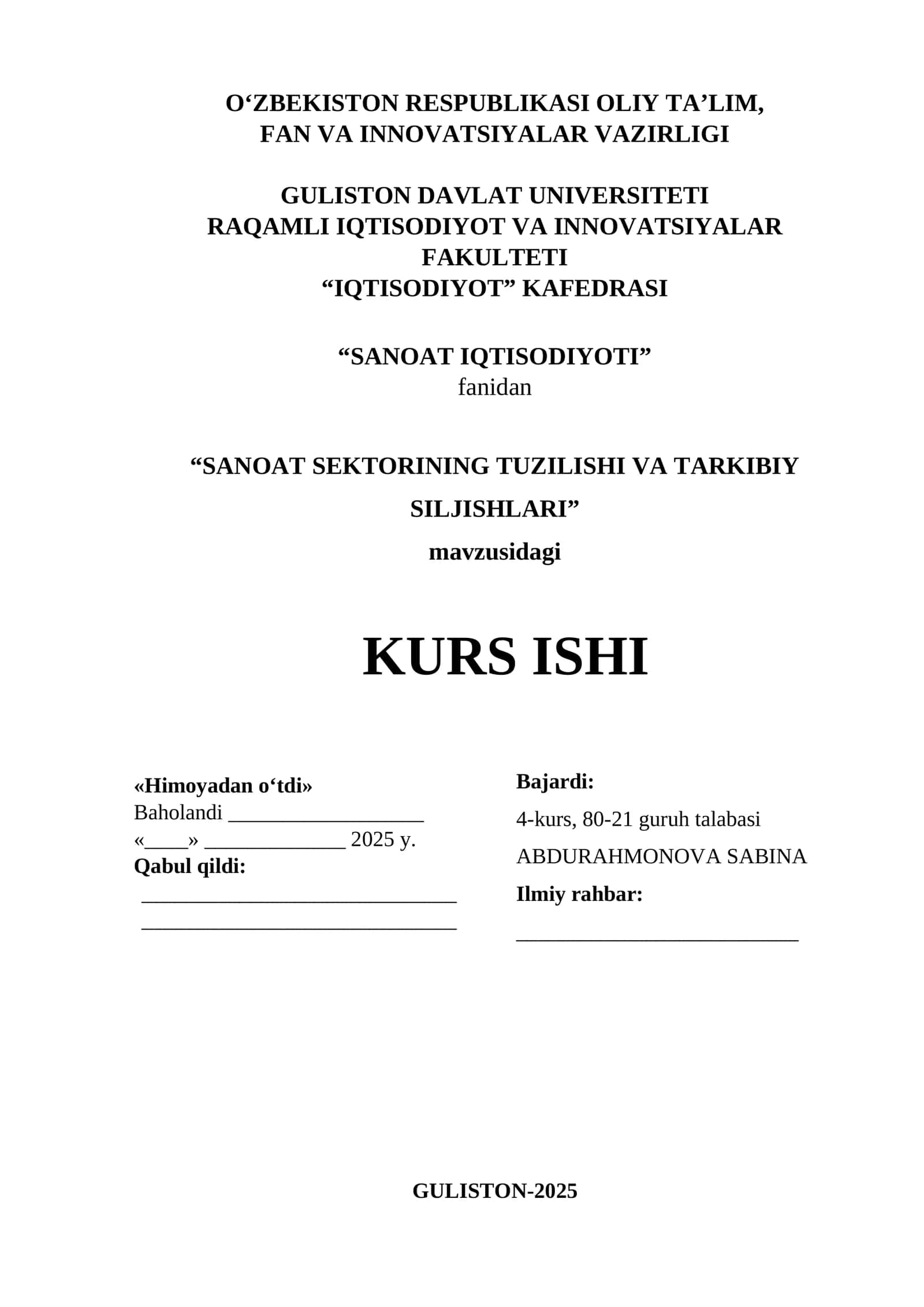 SANOAT SEKTORINING TUZILISHI VA TARKIBIY SILJISHLARI 1