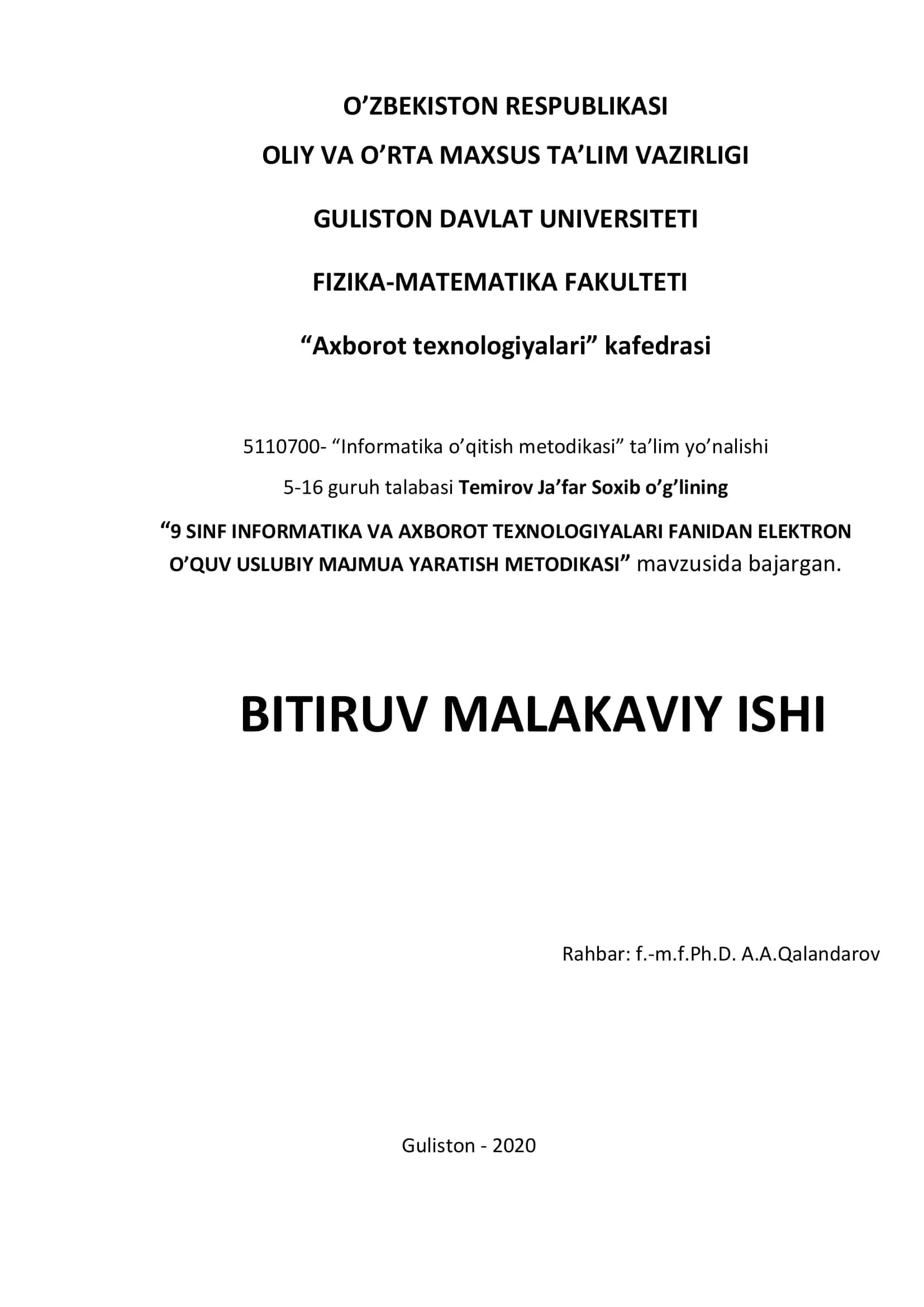 INFORMATIKA O’QITISH METODIKASI 1