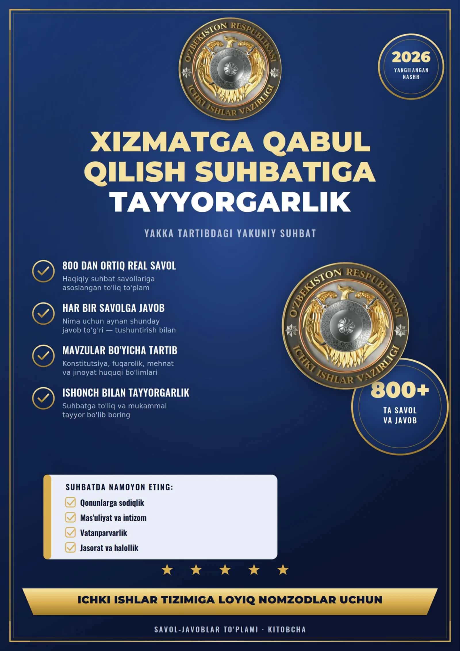 Ichki ishlarga kiruvchilar uchun savollar. Ofitserlar uchun huquqshunoslik fanidan 1