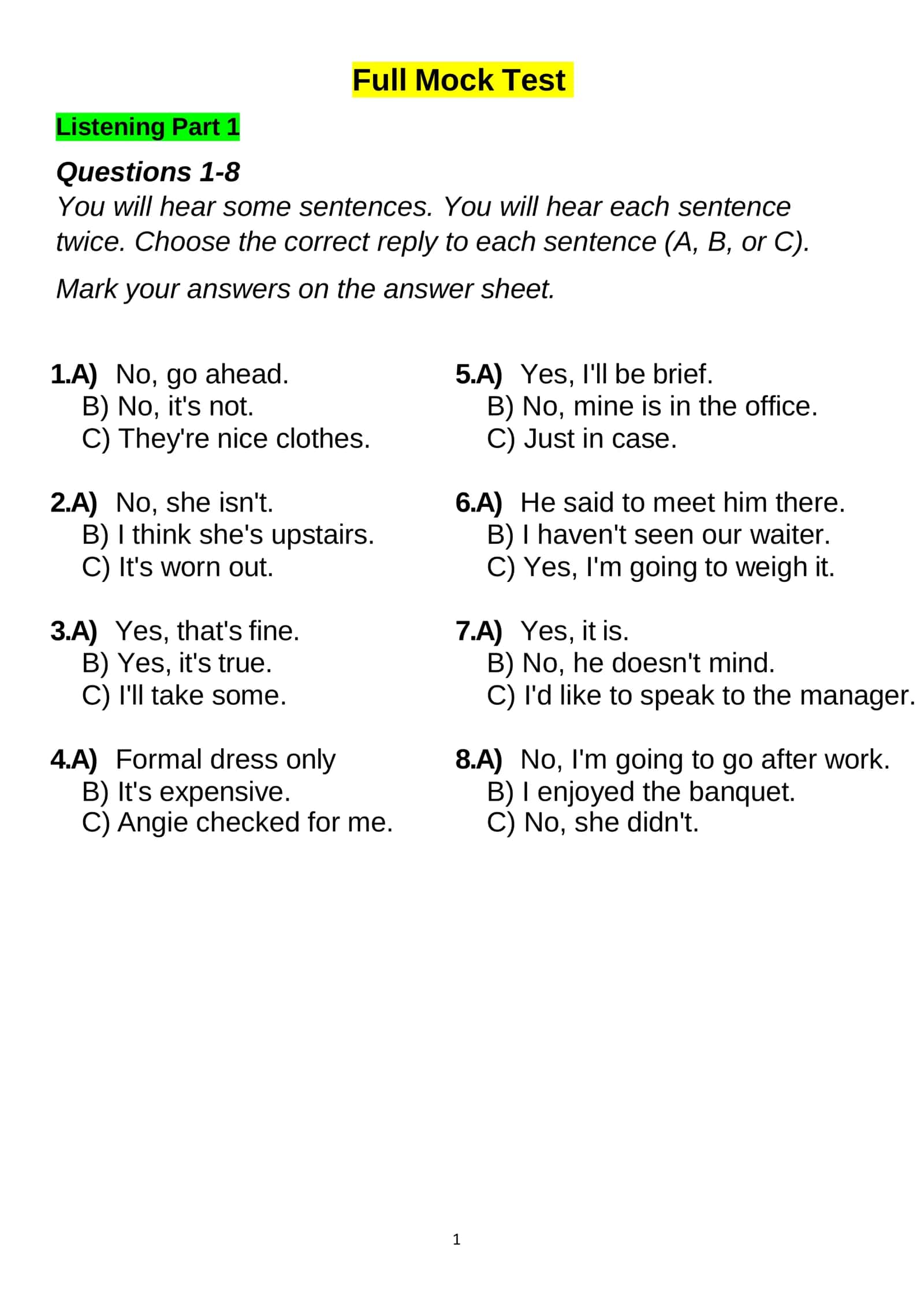 Full Mock Test 1