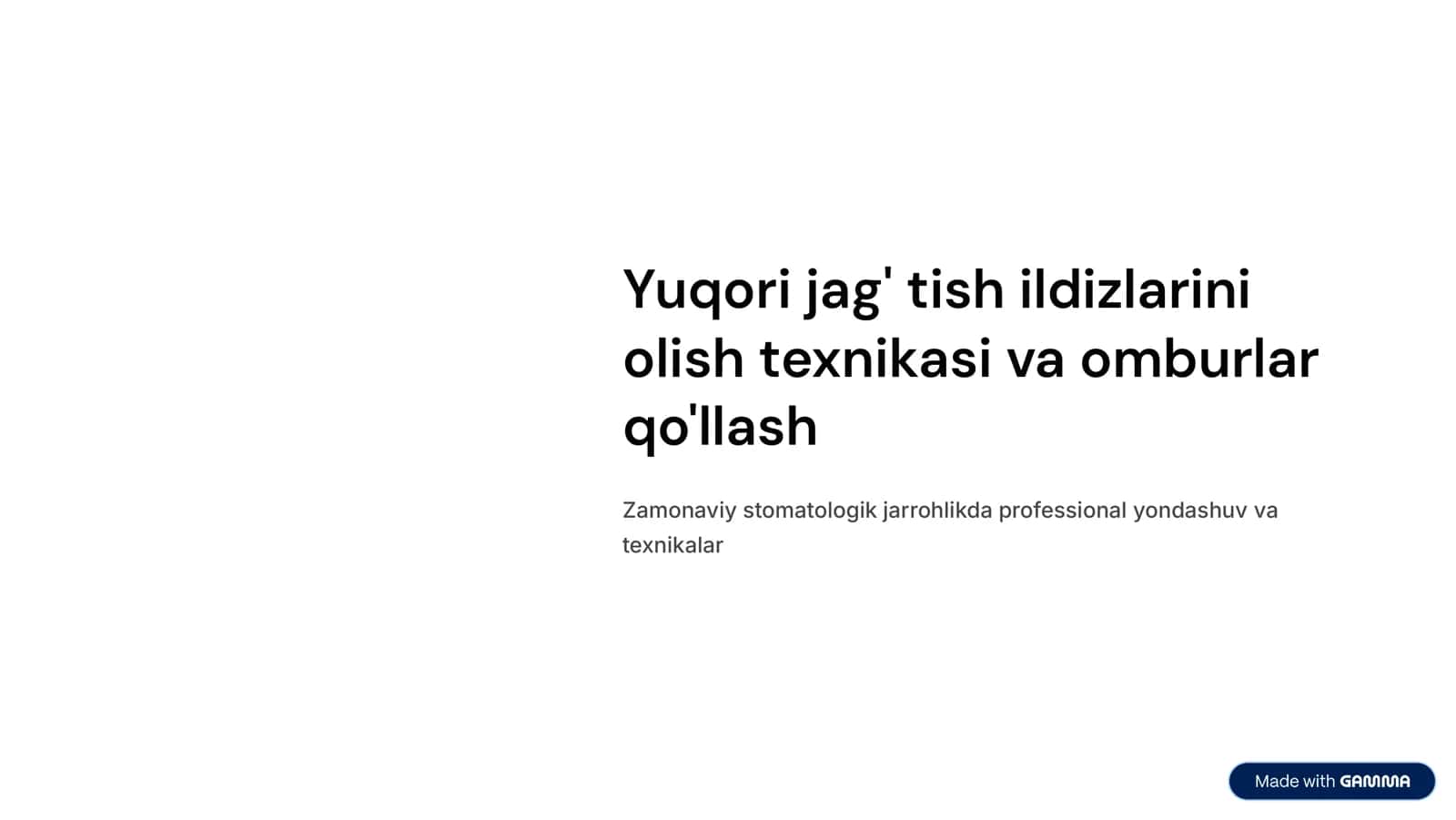 YUqоri jаg’ tish ildizlаrini оlish texnikаsi. Omburlarni qo’llashno o’rganish. YUqоri jаg’ tishlаri vа ildizlаrini bоr mаshinа vа dоlоtо yordаmidа оlish texnikаsi. 1