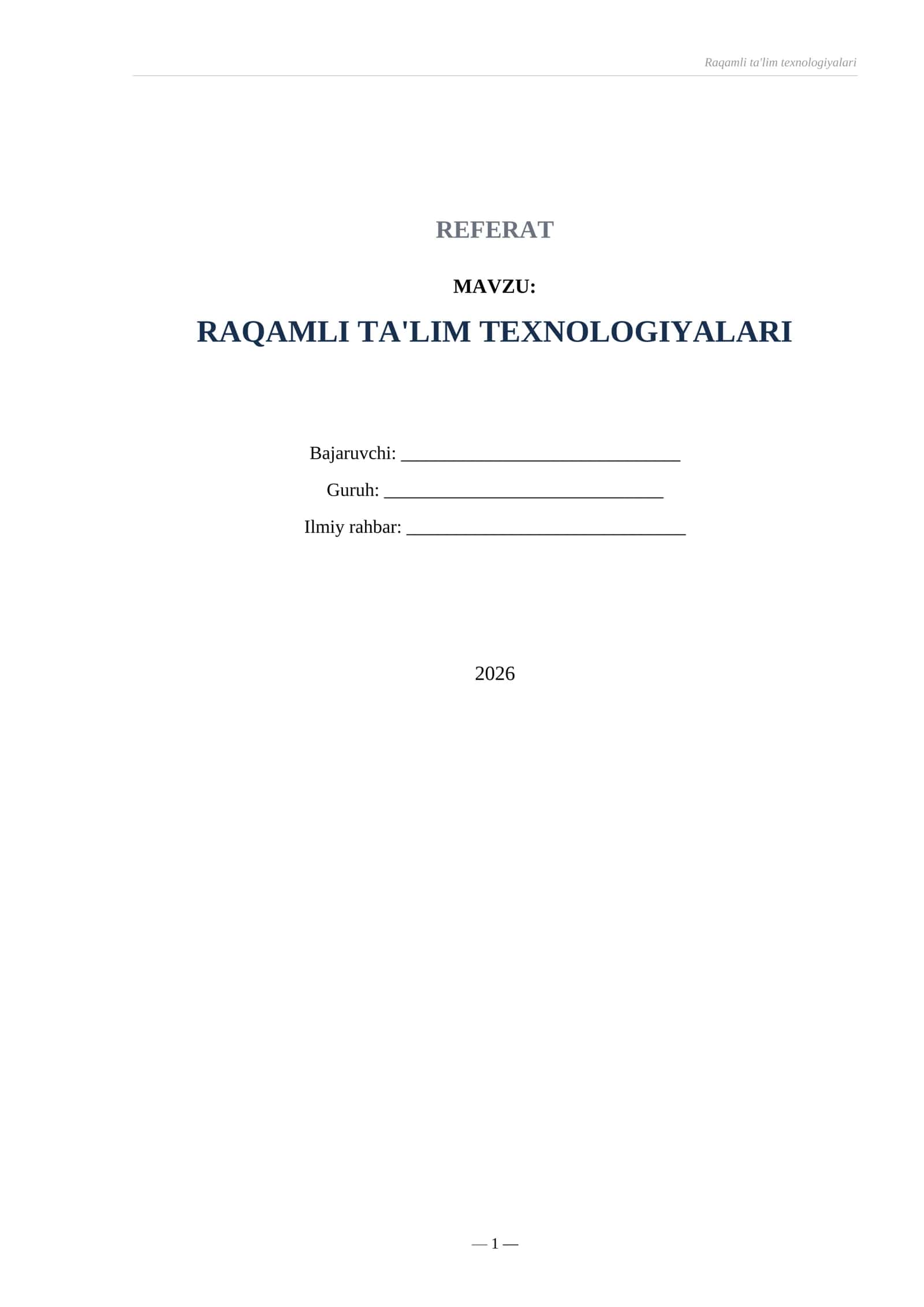 Referat Raqamli ta’lim texnologiyalari 1