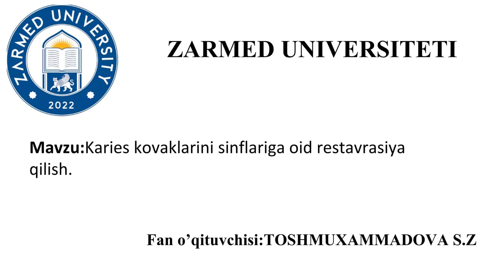 Karies kovaklarini sinflariga oid restavrasiya qilish 1